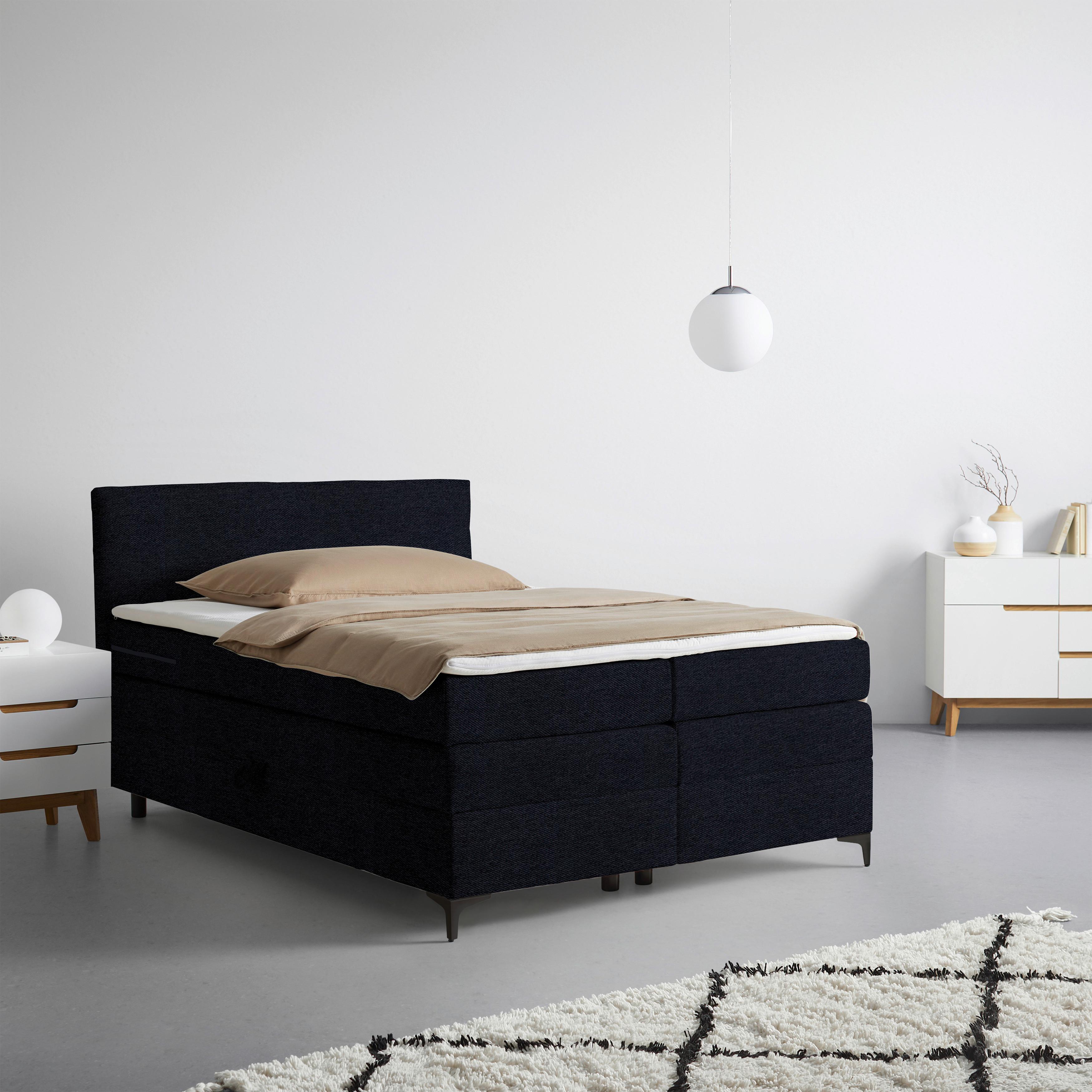 Boxspringbett Bari in Schwarz ca. 140x200cm - Schwarz, KONVENTIONELL, Textil/Metall (140/200cm) - Mömax