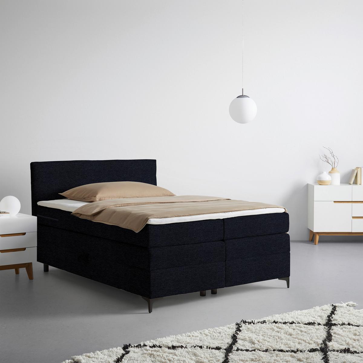 Boxspringbett Bari in Schwarz ca. 140x200cm - Schwarz, KONVENTIONELL, Textil/Metall (140/200cm) - Mömax