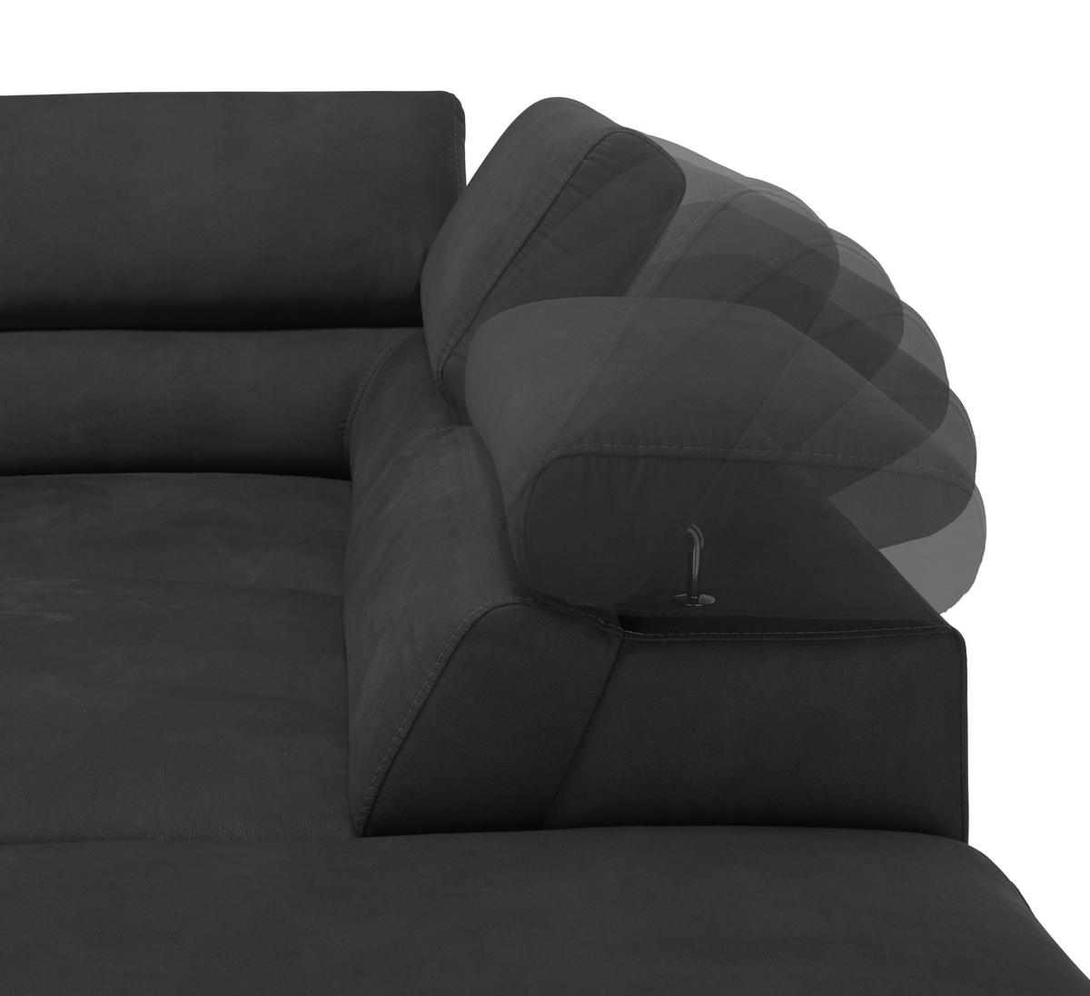 Wohnlandschaft Carmen in Schwarz mit Bettfunktion - Chromfarben/Schwarz, KONVENTIONELL, Holz/Textil (292/93/226cm) - Based