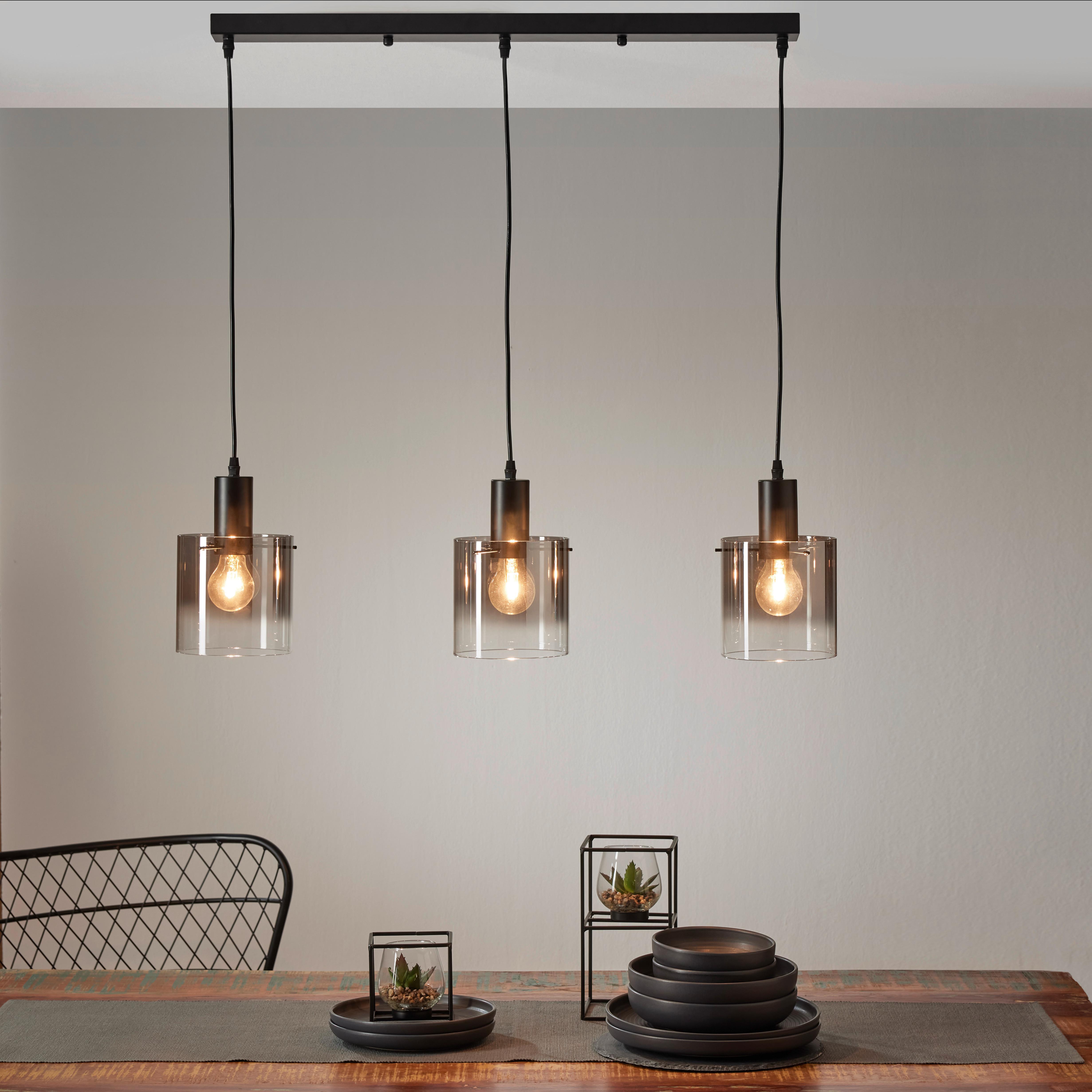 Hängeleuchte Christiano max. 40 Watt - Schwarz, MODERN, Glas/Metall (80/15/120cm) - Premium Living