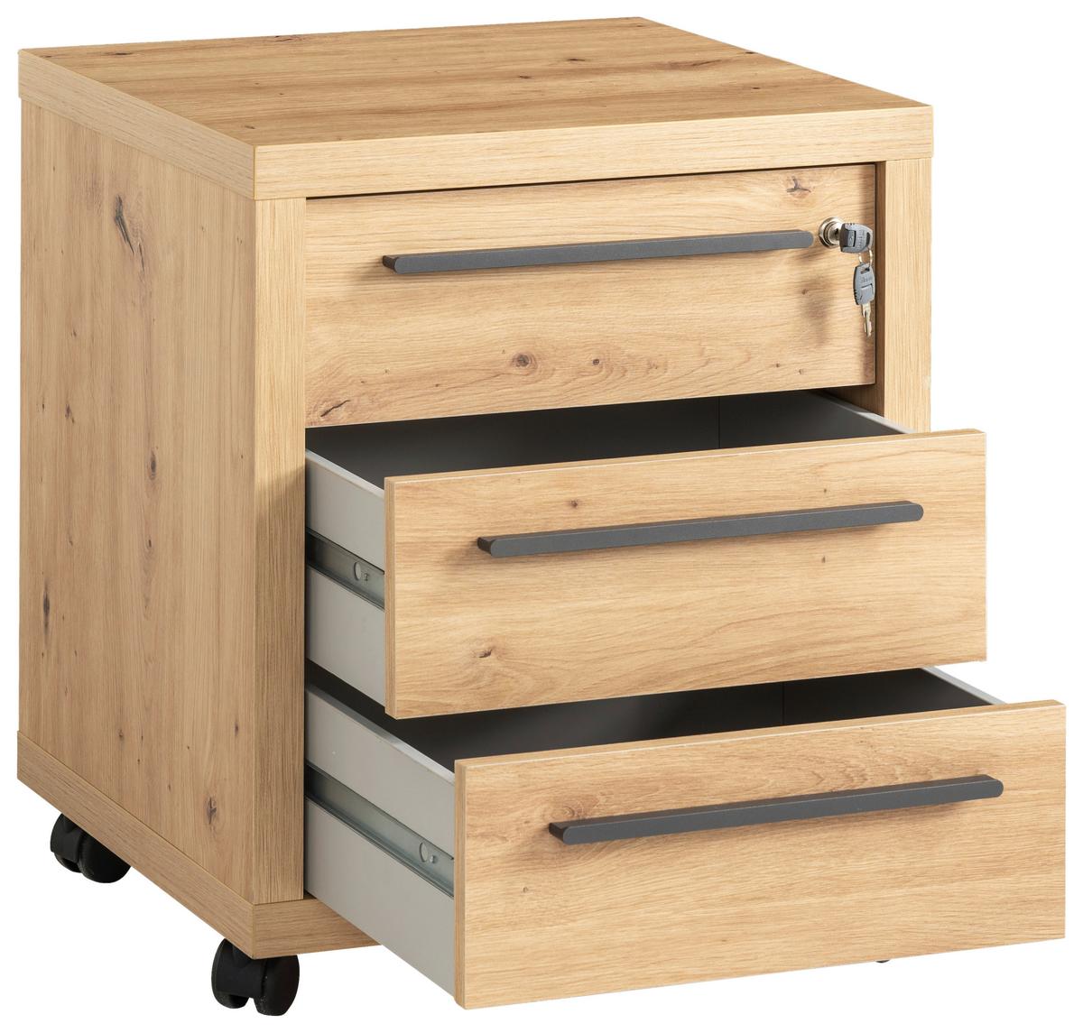 Rollcontainer in Eiche Artisan - Anthrazit/Eiche Artisan, MODERN, Holzwerkstoff/Kunststoff (54/63/45cm) - Mömax