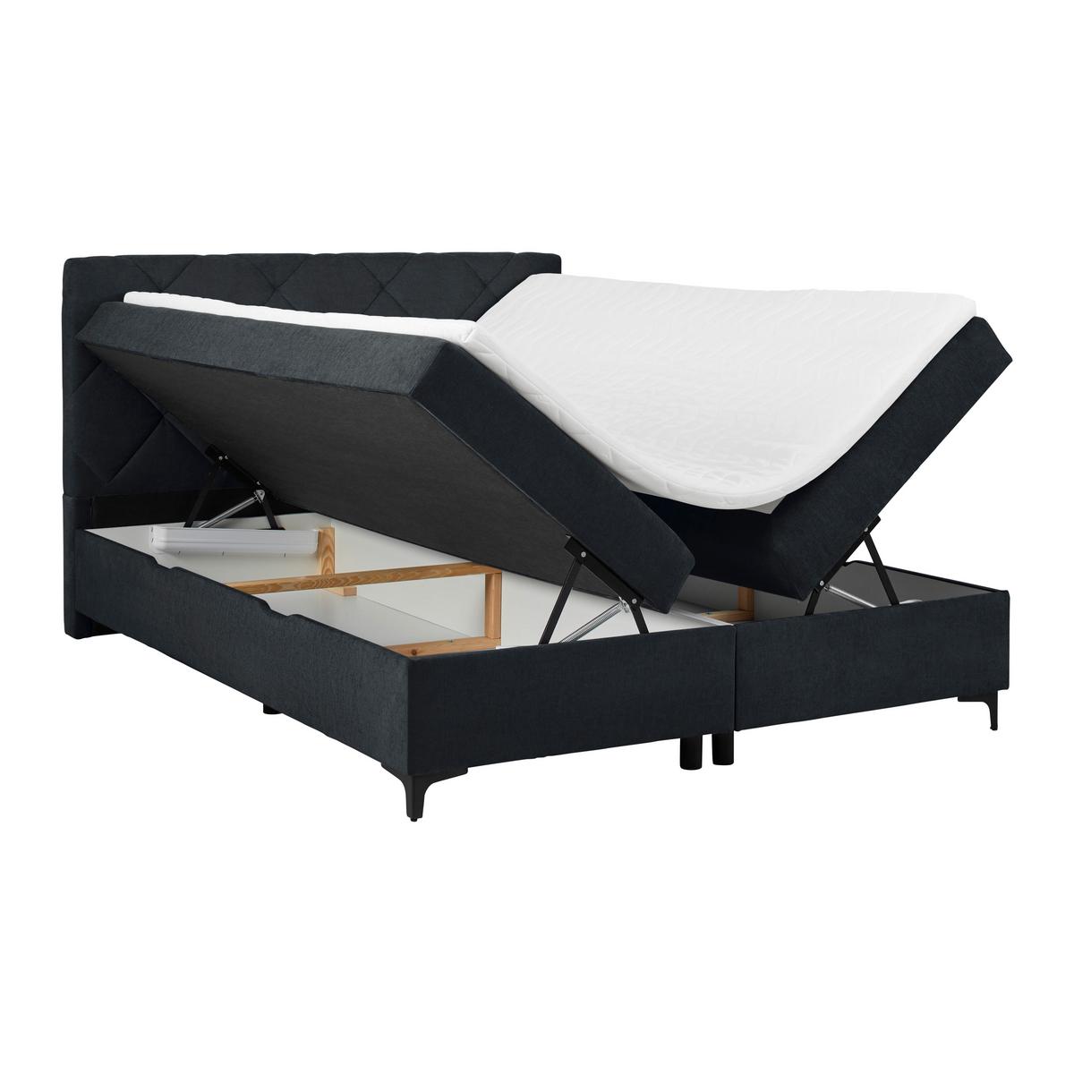 Boxbett Wind Schwarz ca. 160x200cm - Schwarz, KONVENTIONELL, Textil/Metall (160/200cm) - Mömax