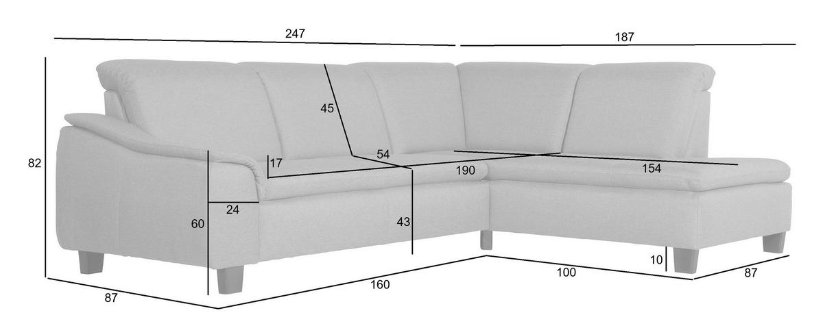 ECKSOFA AARON - Anthrazit/Nussbaumfarben, Design, Holz/Textil (247/187cm) - Max Winzer