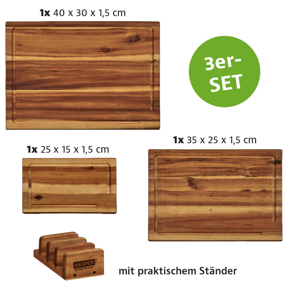 ZESTAW DESEK DO KROJENIA 3 SZT. BRĄZOWY - brązowy, Basics, drewno (40/11,2/31,5cm) - Kesper