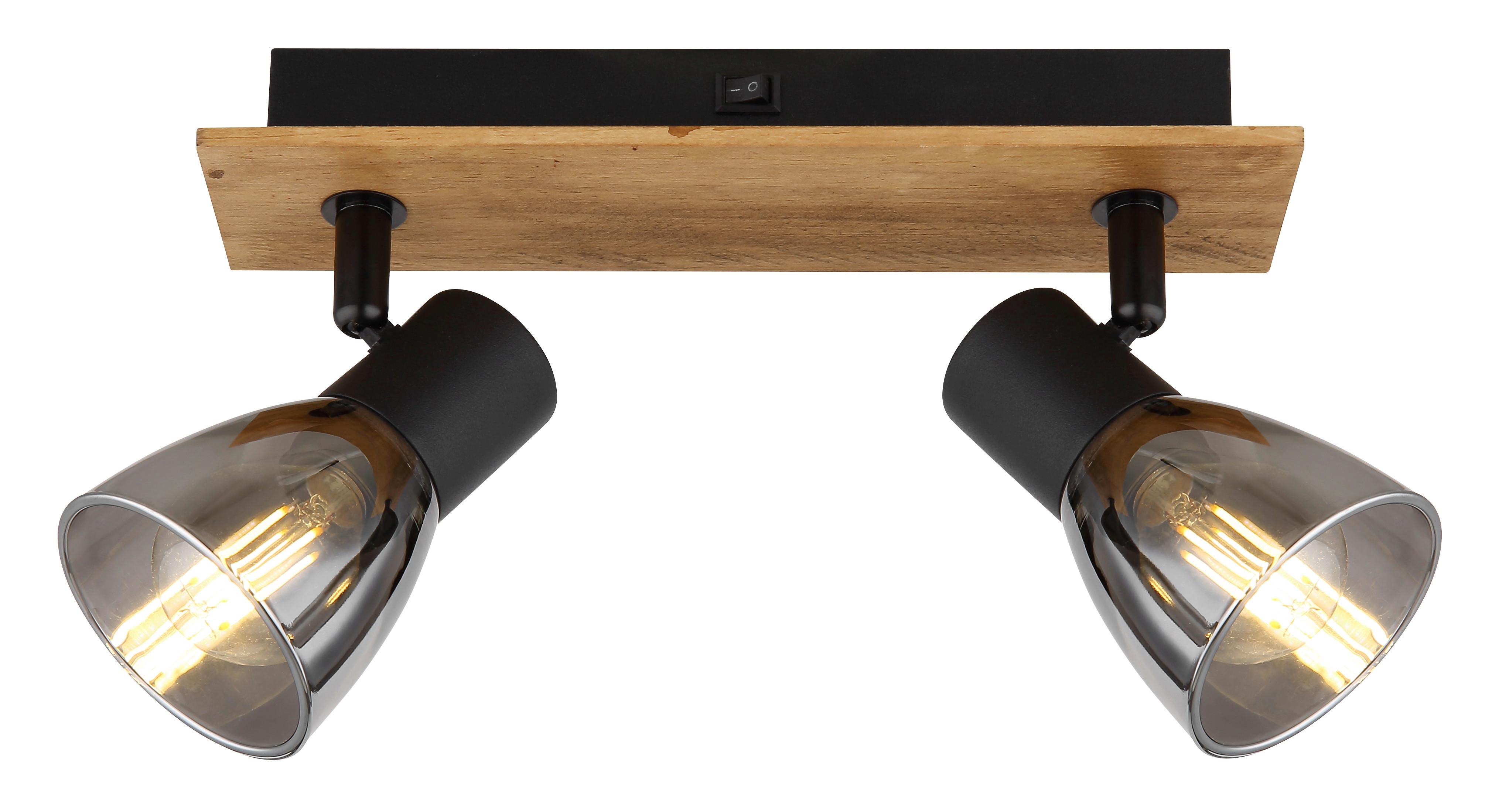 Strahler Claude in Schwarz max. 40 Watt - Dunkelbraun/Schwarz, Natur, Glas/Holz (25/7/15,5cm) - Globo