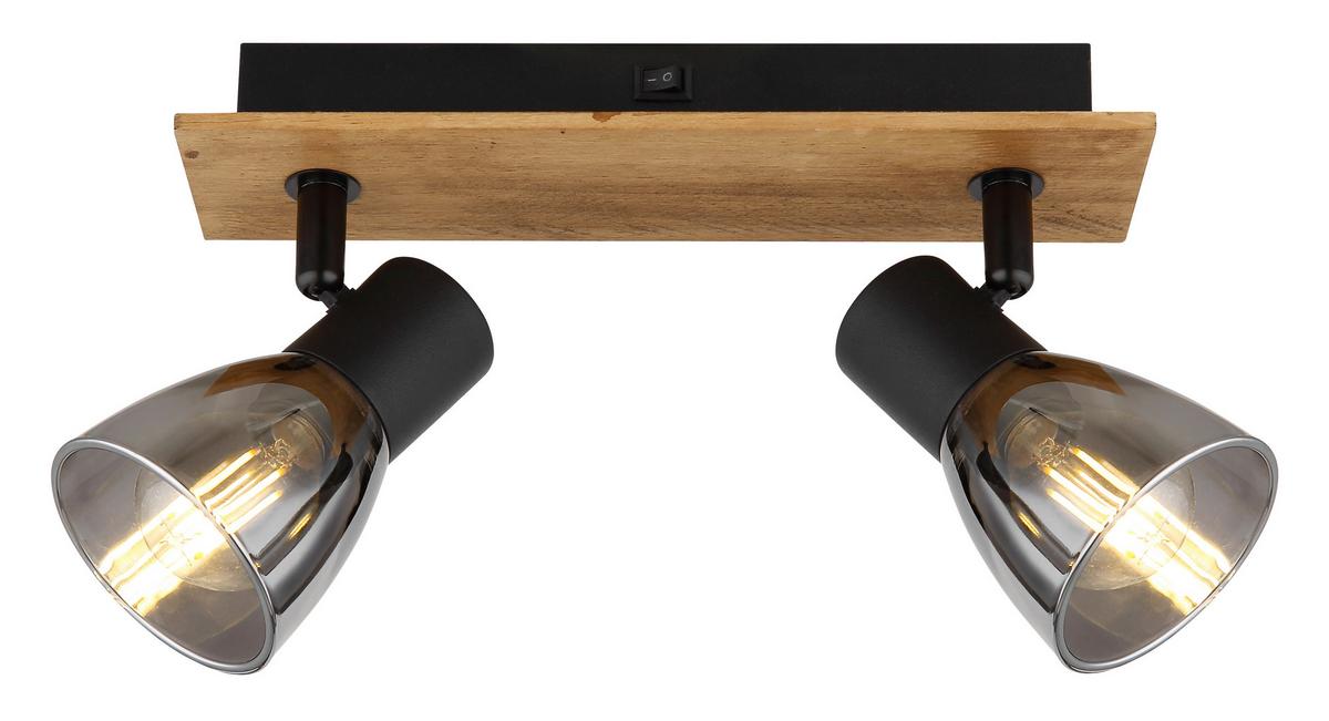 Strahler Claude in Schwarz max. 40 Watt - Dunkelbraun/Schwarz, Natur, Glas/Holz (25/7/15,5cm) - Globo