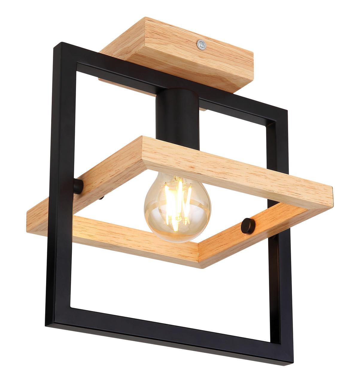 Deckenleuchte Erica in Schwarz/Dunkelbraun max. 40W - Dunkelbraun/Schwarz, Natur, Holz/Metall (25/19,8/28cm) - Globo