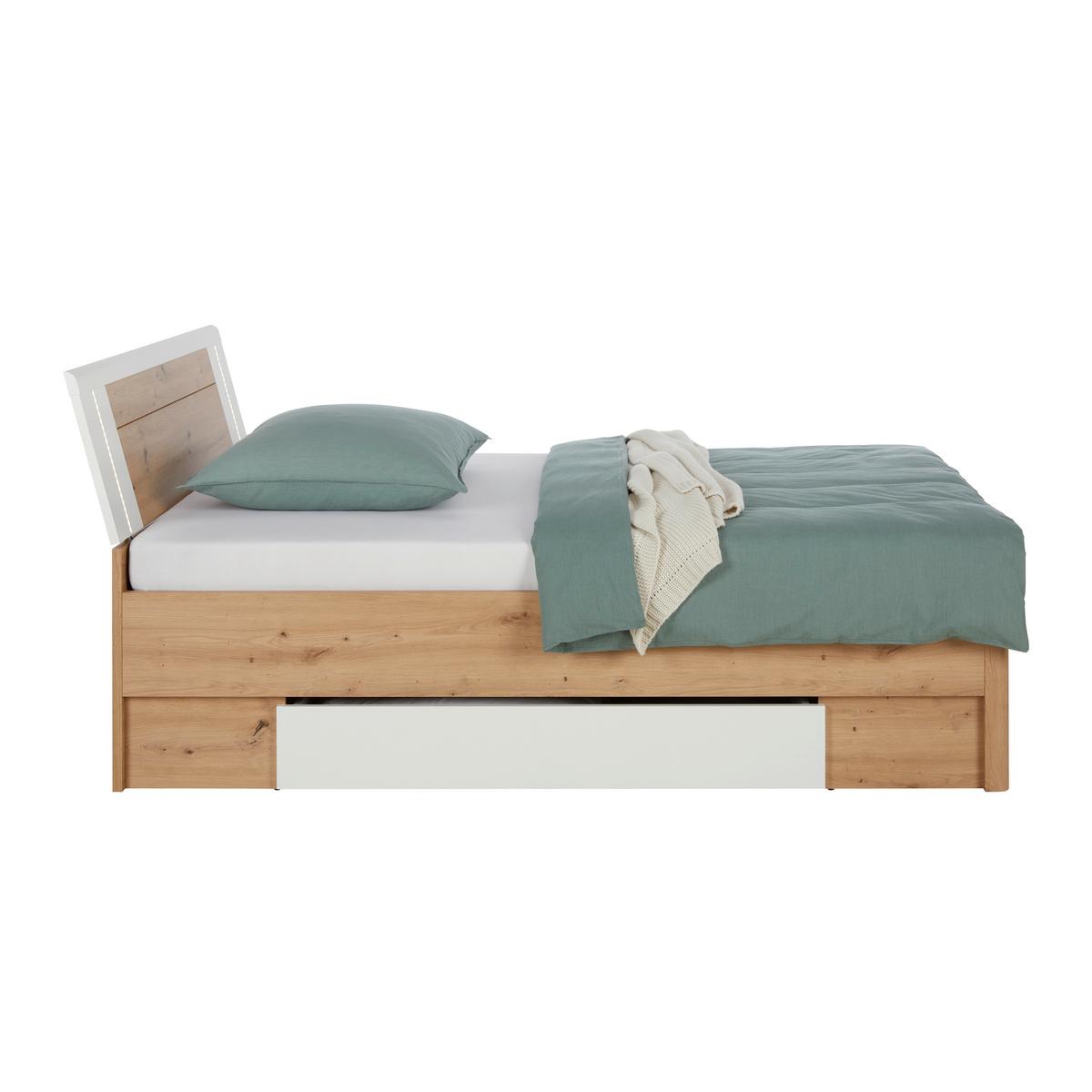 Stauraumbett in Weiß/Eiche Artisan - Weiß/Eiche Artisan, KONVENTIONELL, Holzwerkstoff (140/200cm) - Mömax