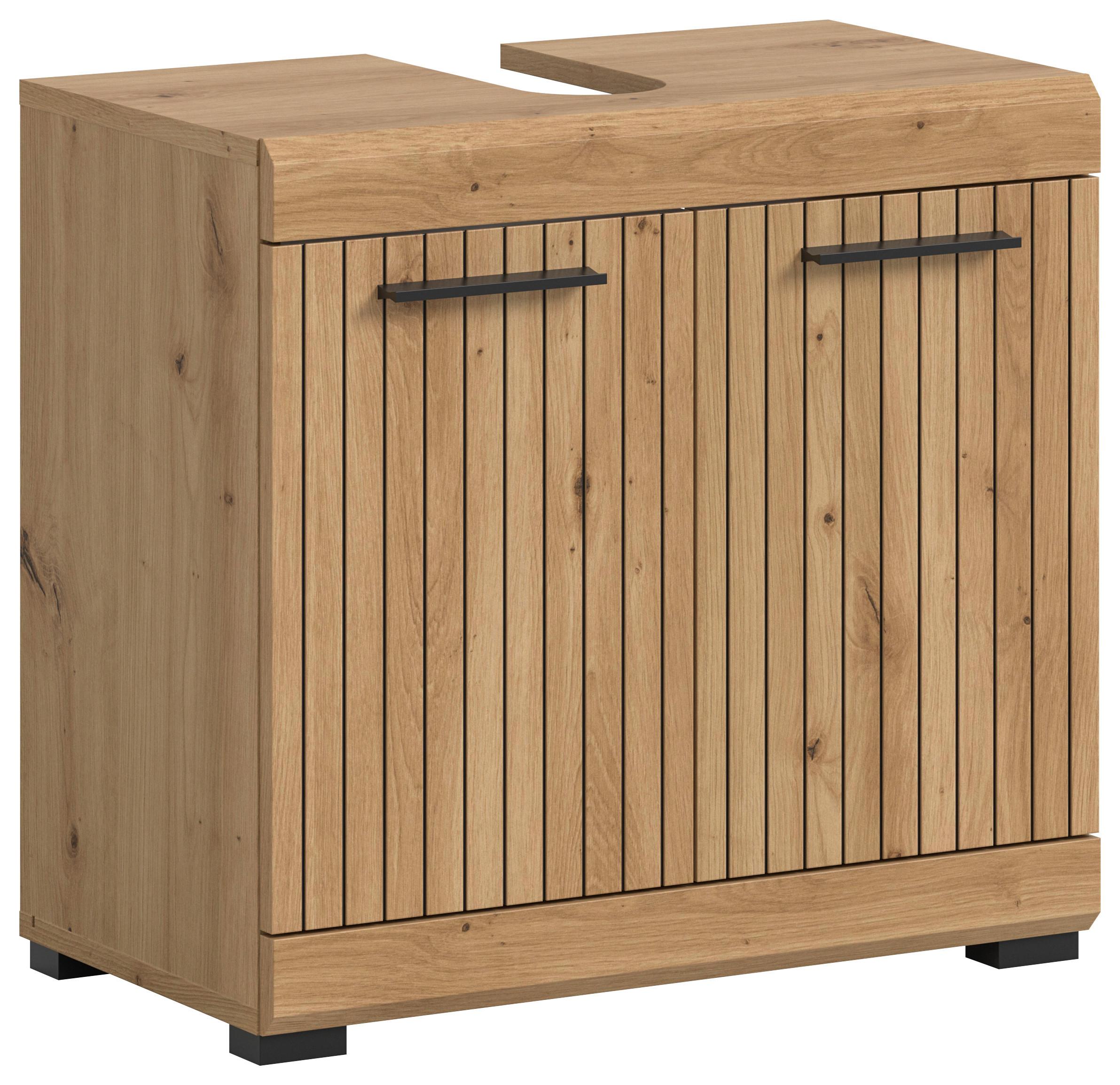 Waschbeckenunterschrank Scout Eiche Artisan - Schwarz/Eiche Artisan, Trend, Holzwerkstoff/Kunststoff (60/56/34cm) - MID.YOU