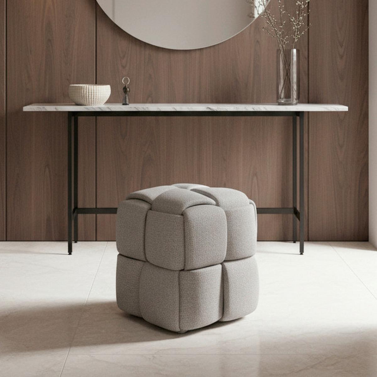Hocker Ella Grau Bouclé - Schwarz/Grau, MODERN, Holz/Kunststoff (45/45/45cm) - Bessagi Home