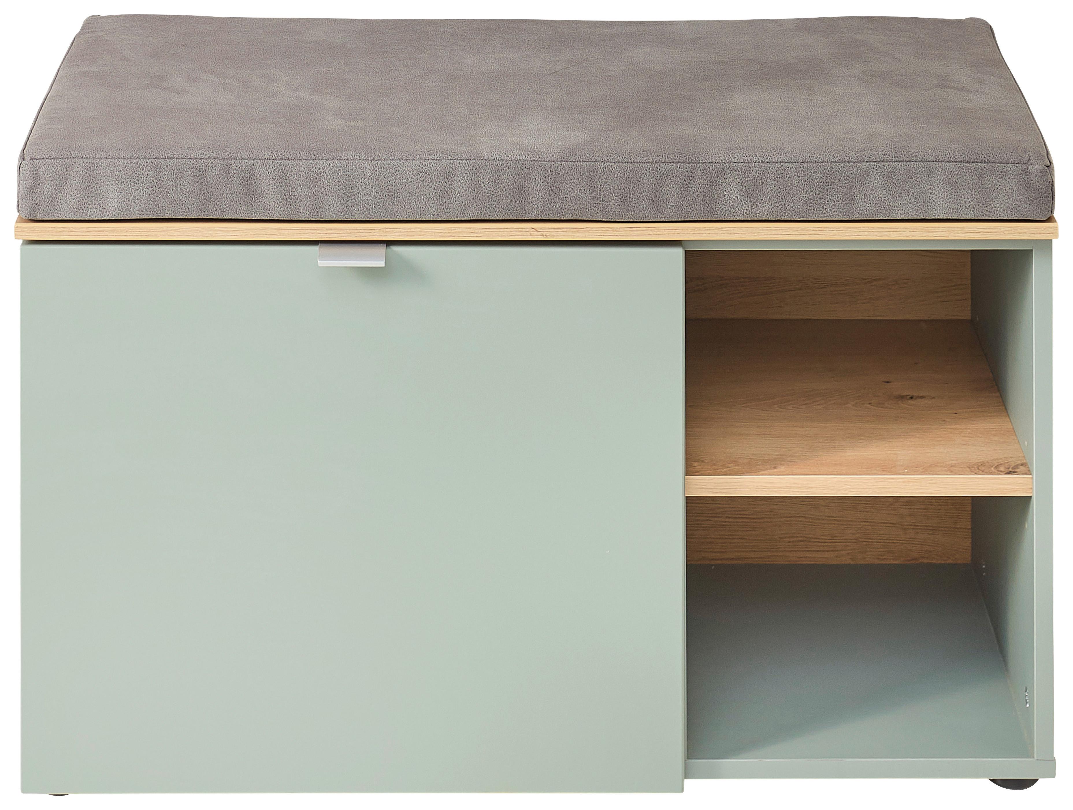 Garderobenbank Bari in Grün/Eiche Artisan - Silberfarben/Hellgrau, Modern, Holzwerkstoff/Kunststoff (78/50/38cm) - Premium Living