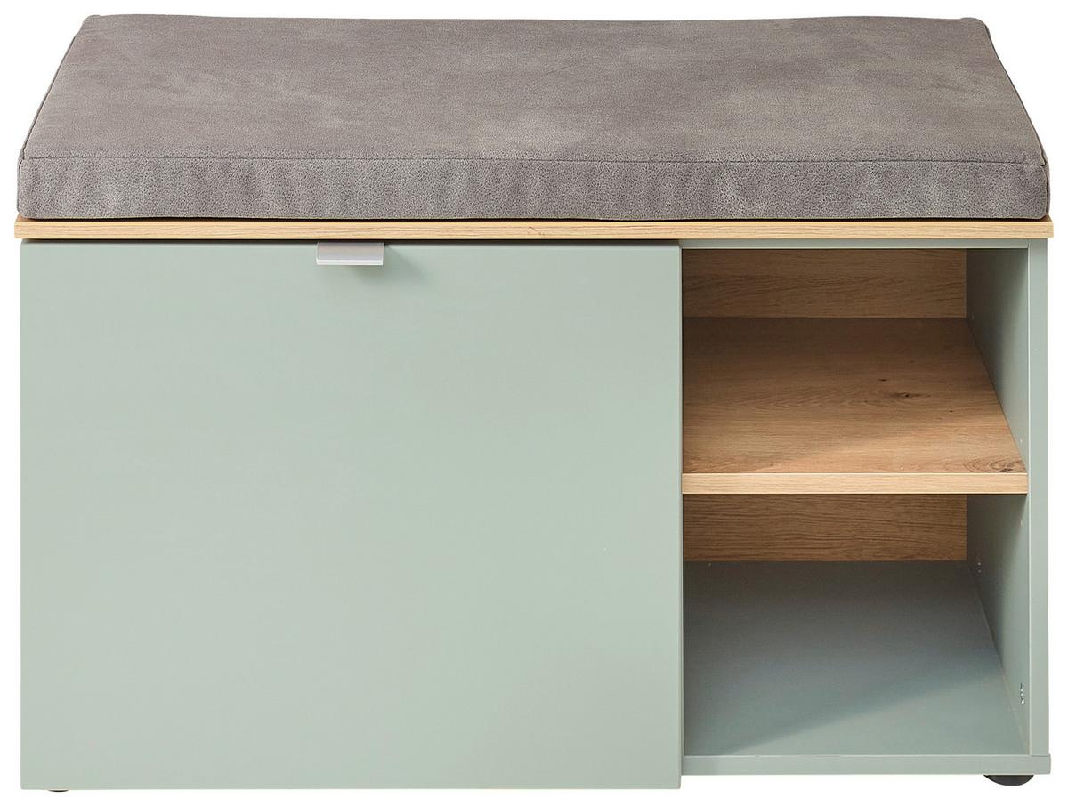 Garderobenbank Bari in Grün/Eiche Artisan - Silberfarben/Hellgrau, MODERN, Holzwerkstoff/Kunststoff (78/50/38cm) - Premium Living