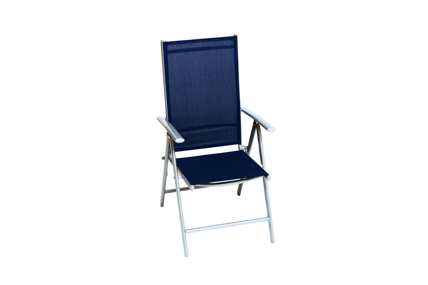Gartensessel Amalfi klappbar Metall/Textil - Silberfarben/Dunkelblau, ROMANTIK / LANDHAUS, Textil/Metall (57/108/65cm) - Gardenson