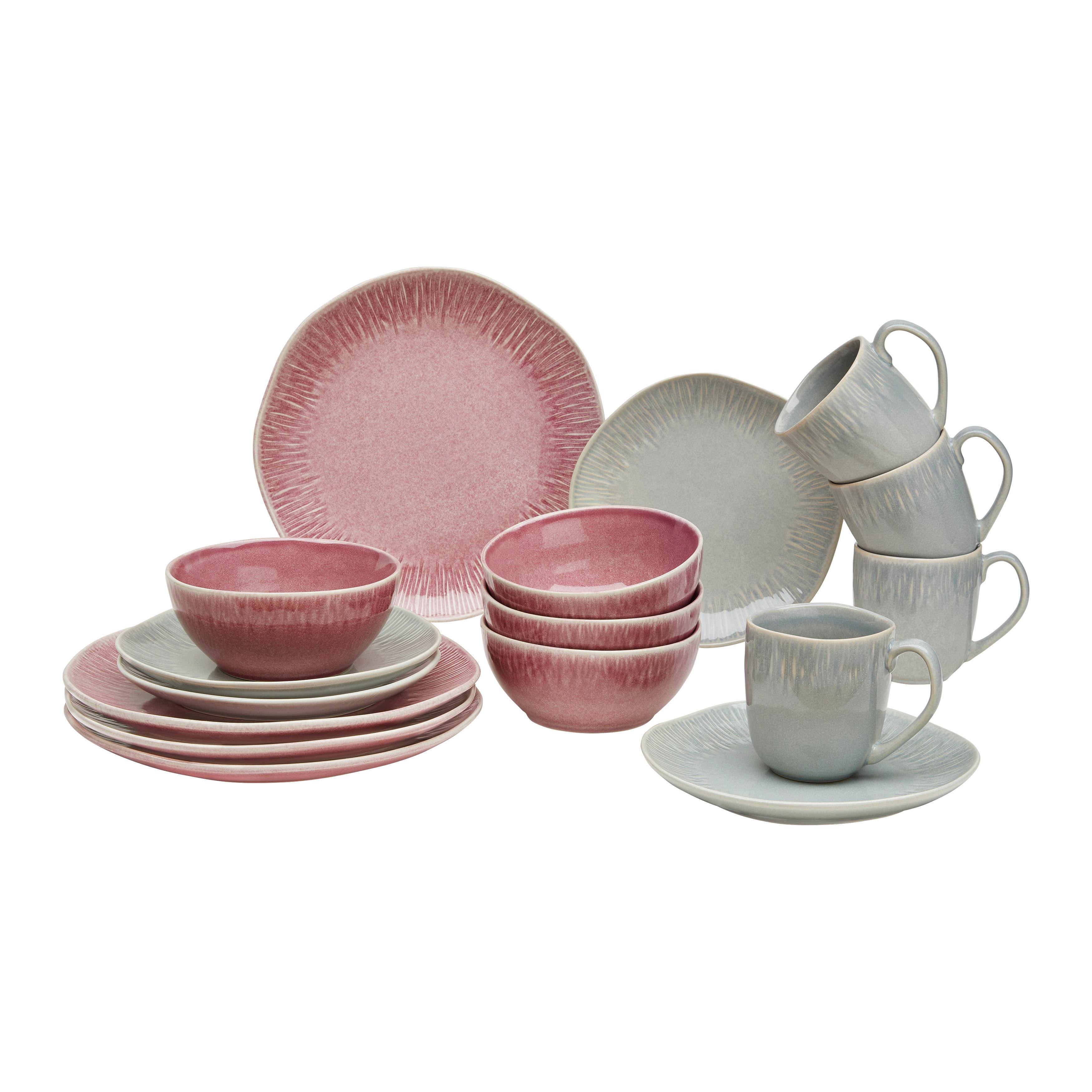 Kombiservice Betty Grau/Rosa, 16-teilig - Rosa/Grau, MODERN, Keramik - Mömax