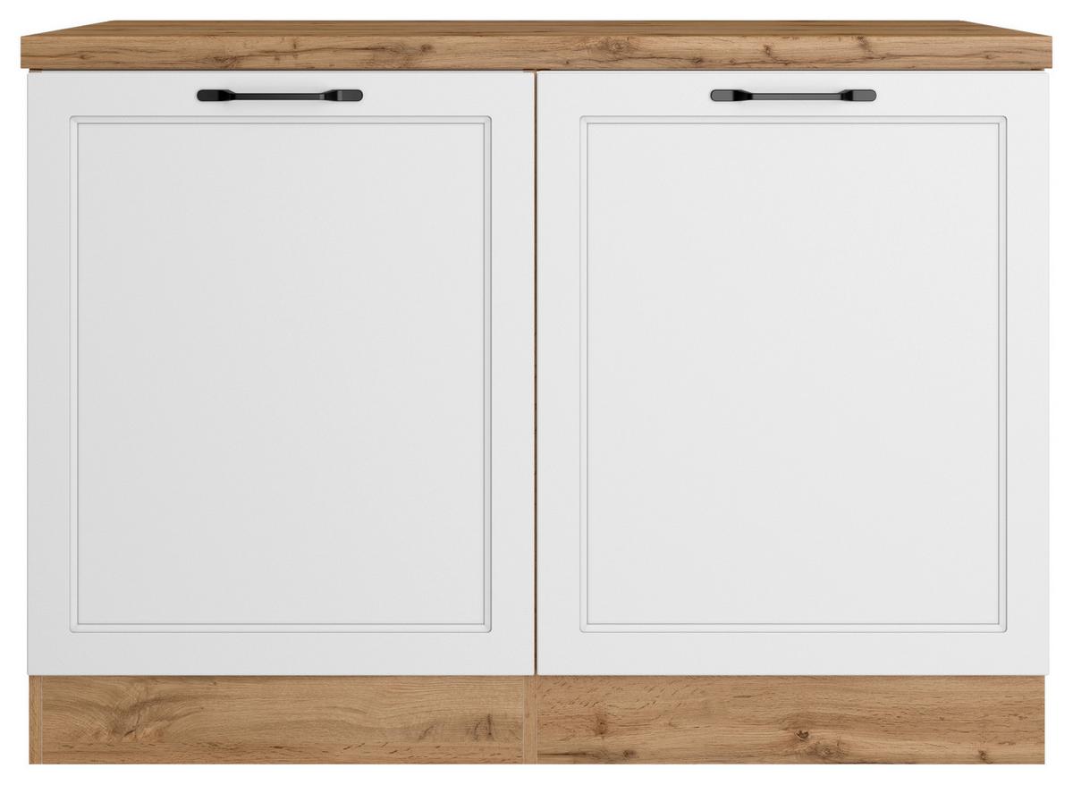 Spülenunterschrank Meran ca. 120x86x60 cm Weiß/Eiche - Eiche Wotan/Schwarz, LIFESTYLE, Holzwerkstoff/Metall (120/86/60cm) - Held