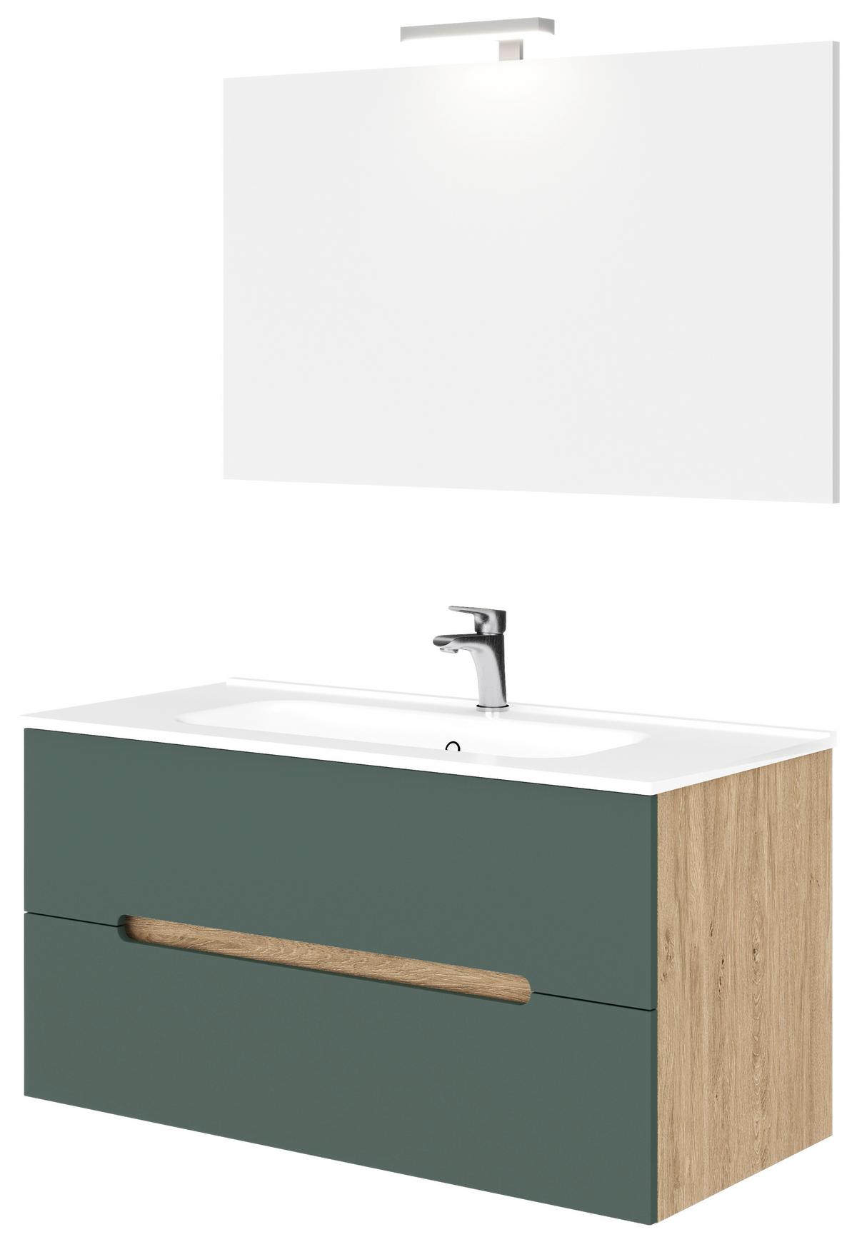 Fürdőszoba Szett Iris - natúr színű/fehér, Design, faalapú anyag/kerámia (100/47/53cm)