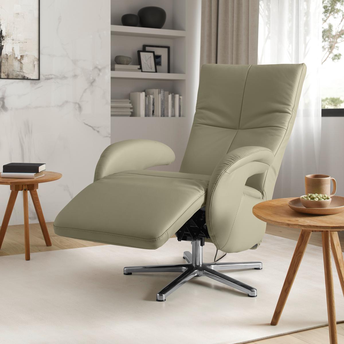 Relaxsessel Sitting 2 Grau - Chromfarben/Grau, MODERN, Leder (70/111/80cm) - Premium Living