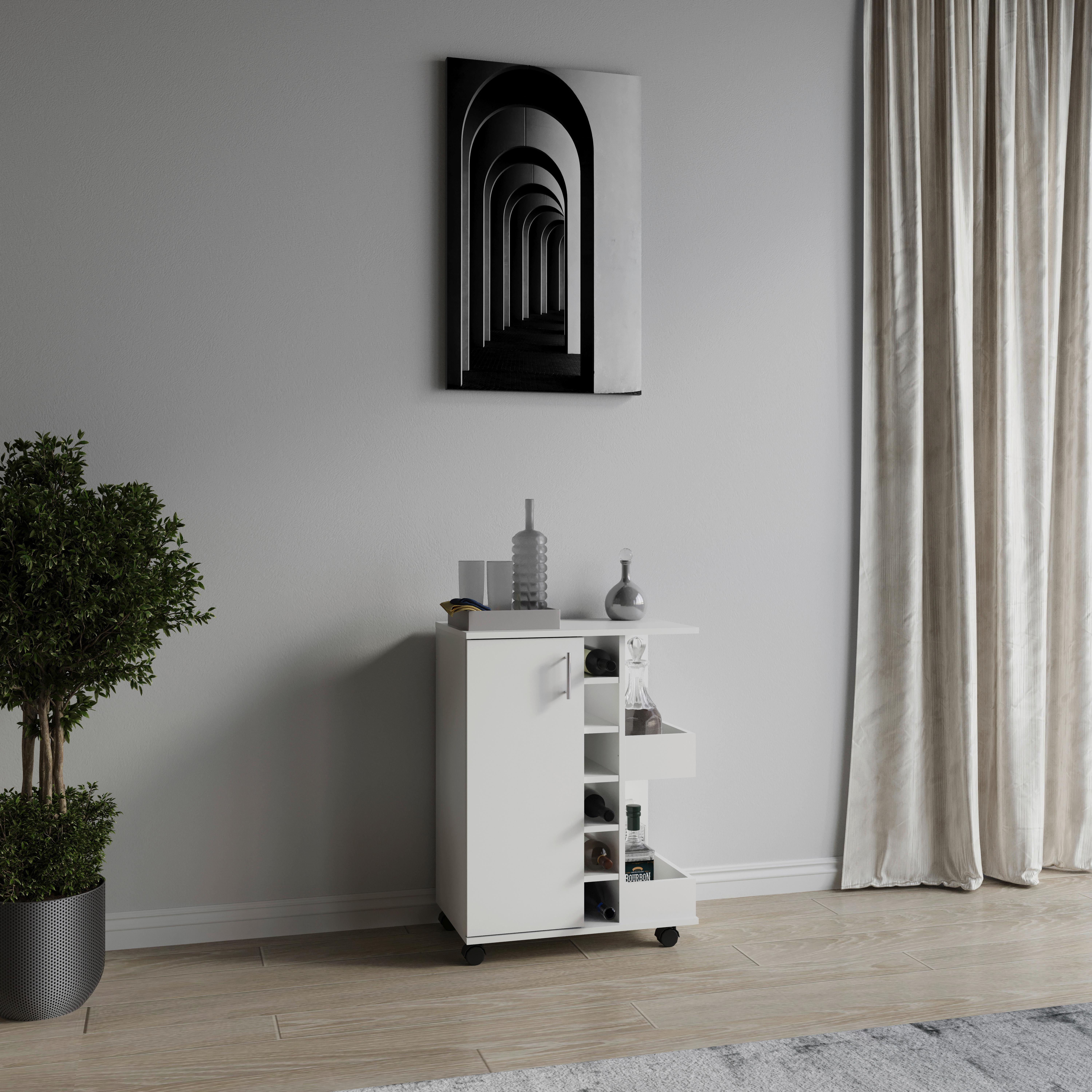 SERVIERWAGEN ESILO KW M - Weiss/Silberfarben, Design, Holzwerkstoff/Kunststoff (63/85/40cm) - MID.YOU