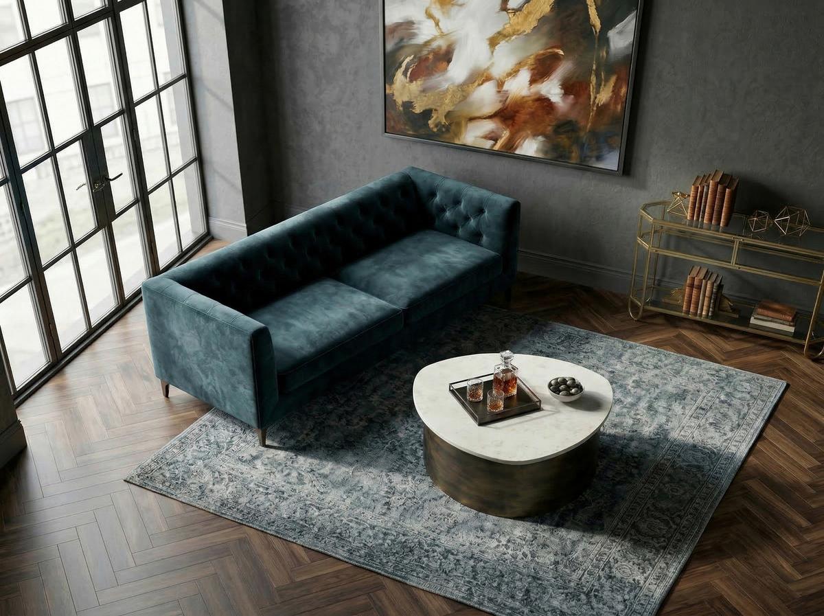 Couchtisch Wl7.377 - Weiss/Goldfarben, Design, Stein/Metall (63/63/30cm) - MID.YOU
