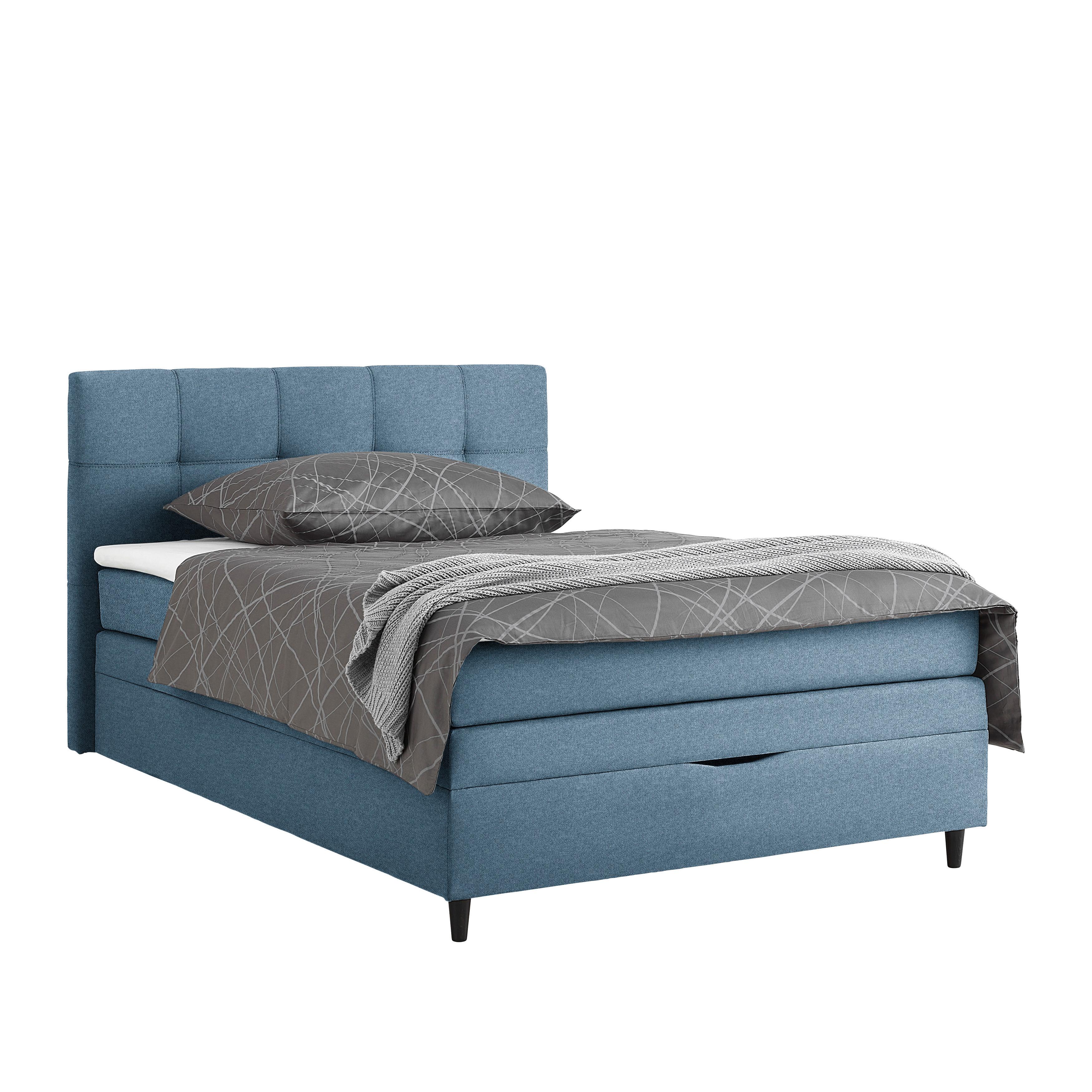 Boxspringbett Miami in Dunkelblau ca. 140x200cm - Schwarz Hochglanz/Dunkelblau, KONVENTIONELL, Holz/Holzwerkstoff (140/200cm) - Mömax