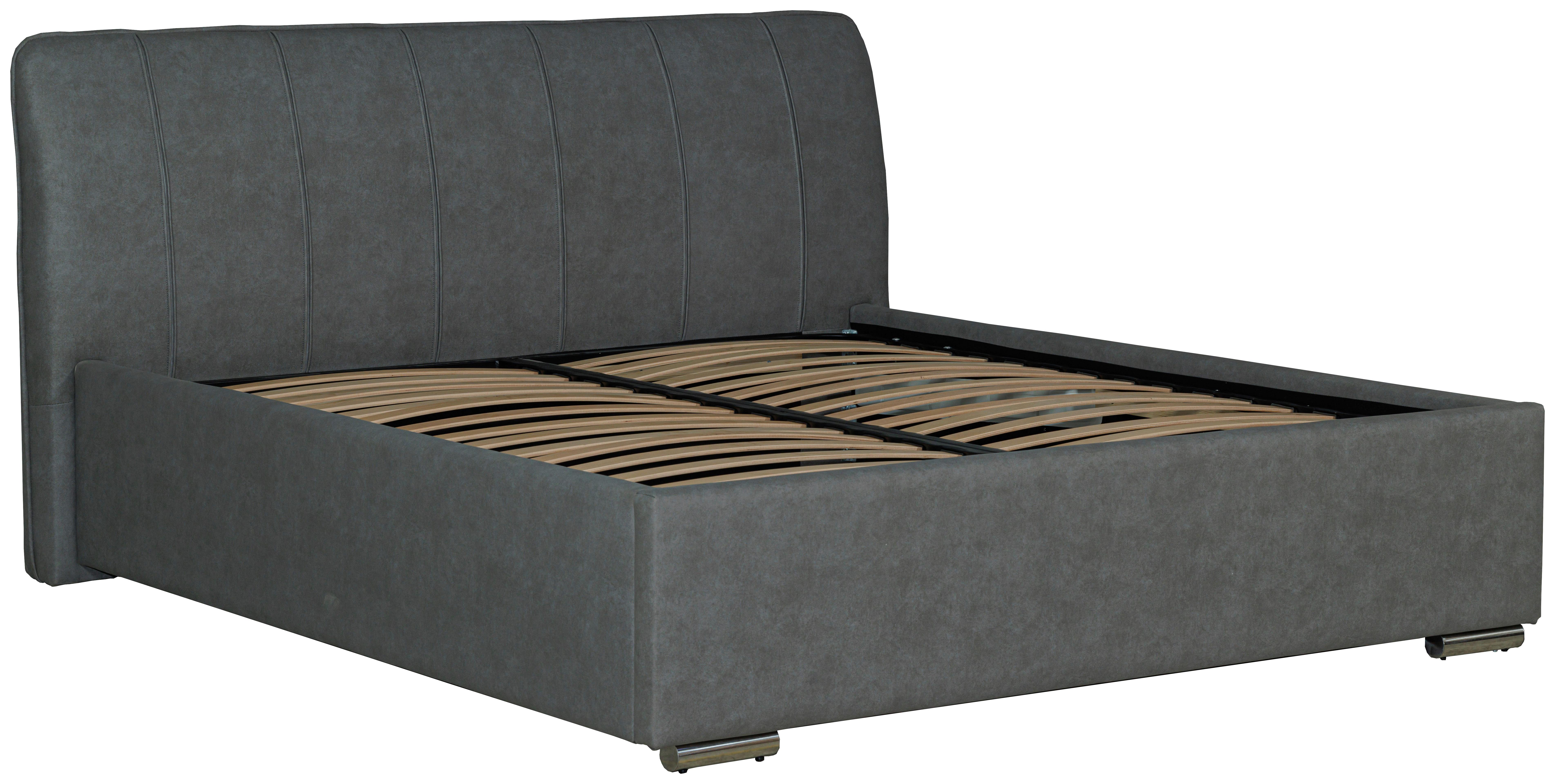 Oblazinjena Postelja France Storage, 180x200, Siva - barve kroma/črna, Basics, kovina/tekstil (180/200cm) - Modern Living