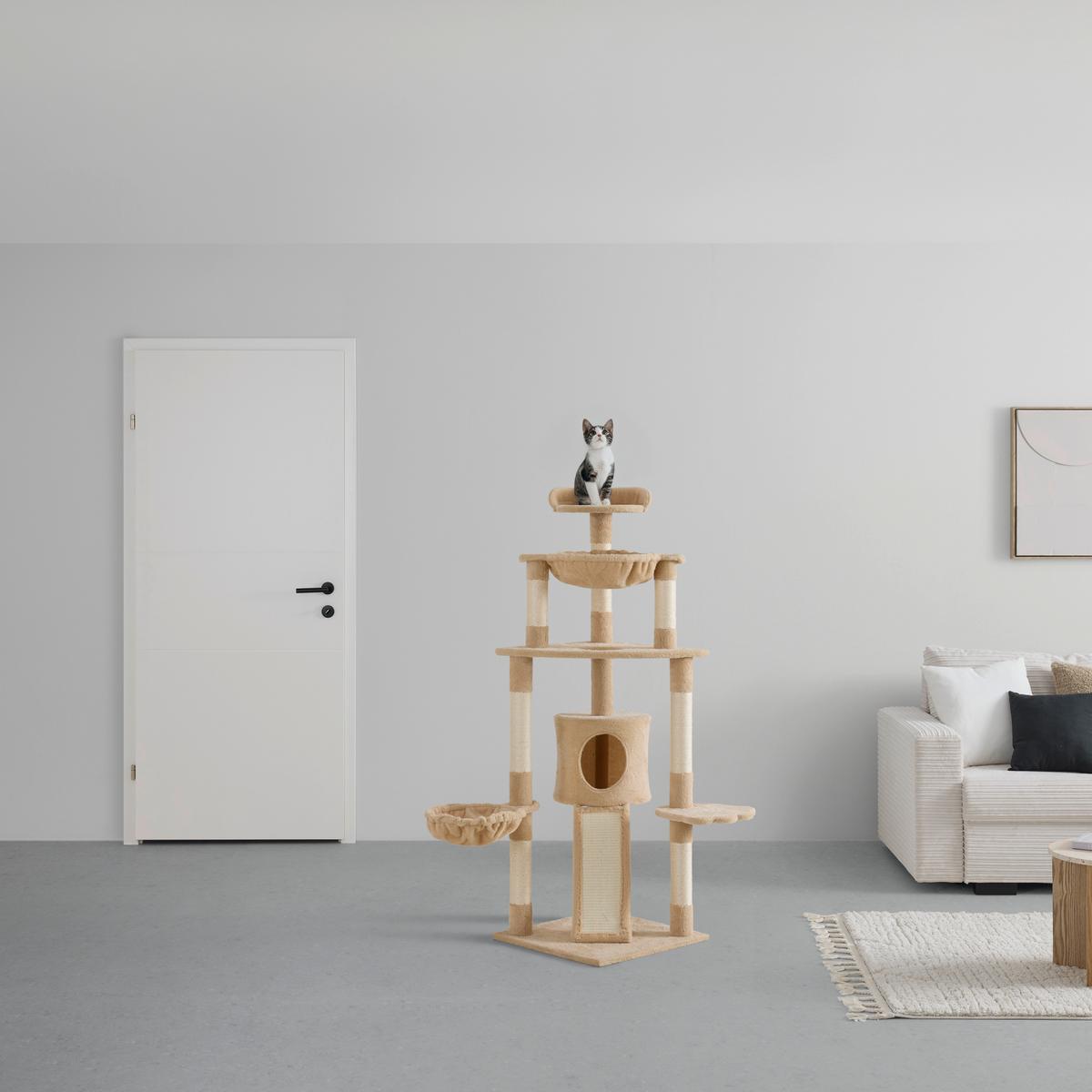 Kratzbaum Simba Beige - Beige, KONVENTIONELL, Karton/Holzwerkstoff (49/49/148cm) - Mömax