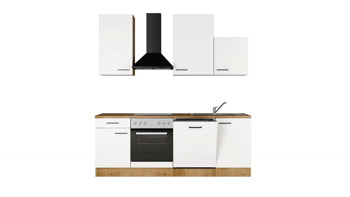 Küchenblock Avila m. Geräten Magnolie - Eichefarben/Magnolie, Trend, Holzwerkstoff/Metall (220cm) - FlexWell