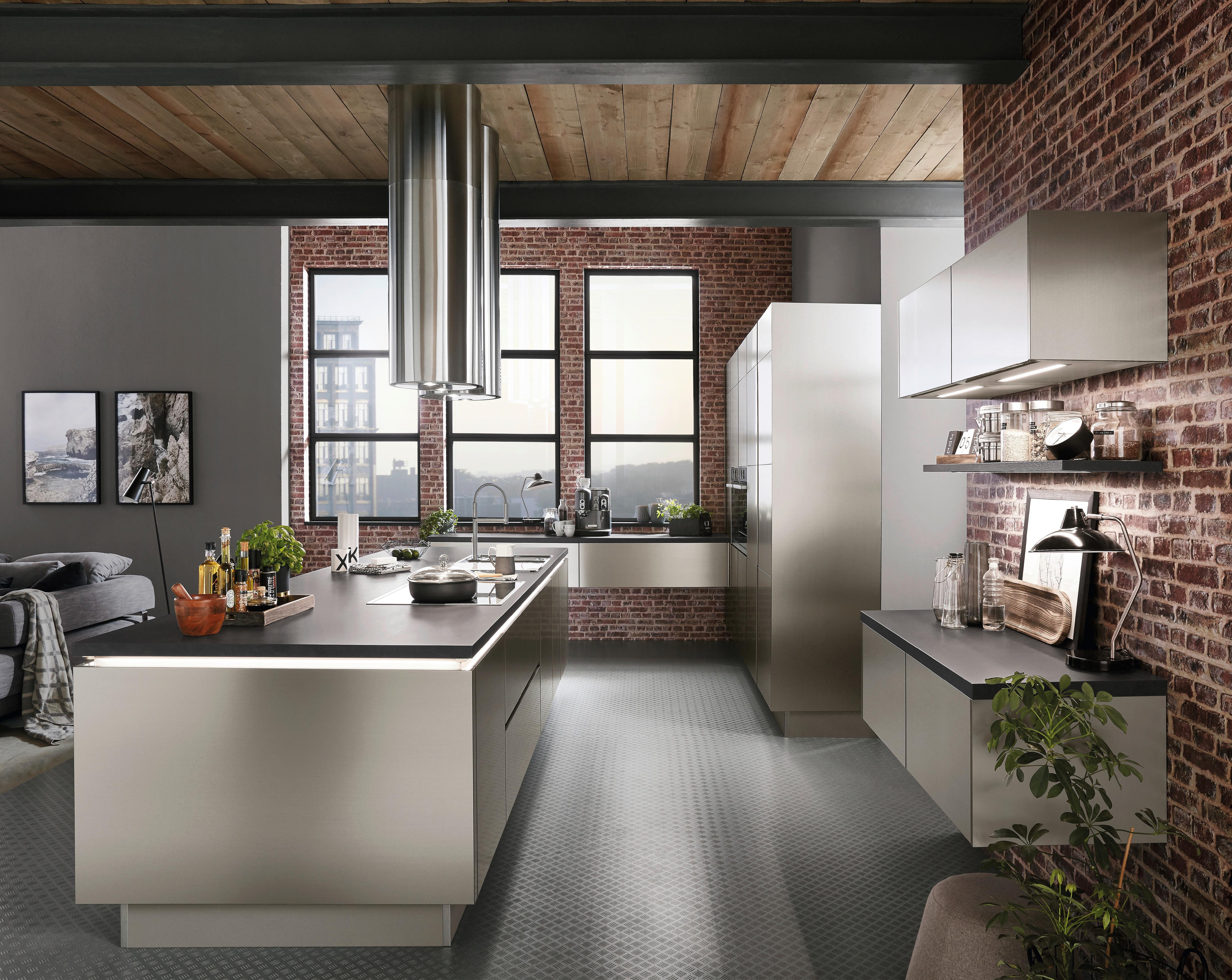 Einbauküche Inox in Grau/Weiß - Weiß/Grau, MODERN, Holzwerkstoff - Nobilia