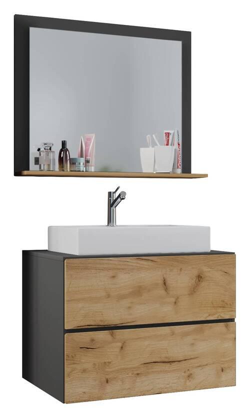 Badezimmer Lendas 3-tlg. ca. 60 cm Anthrazit/Honigeiche - Honigeiche/Anthrazit, MODERN, Glas/Keramik (60cm) - MID.YOU