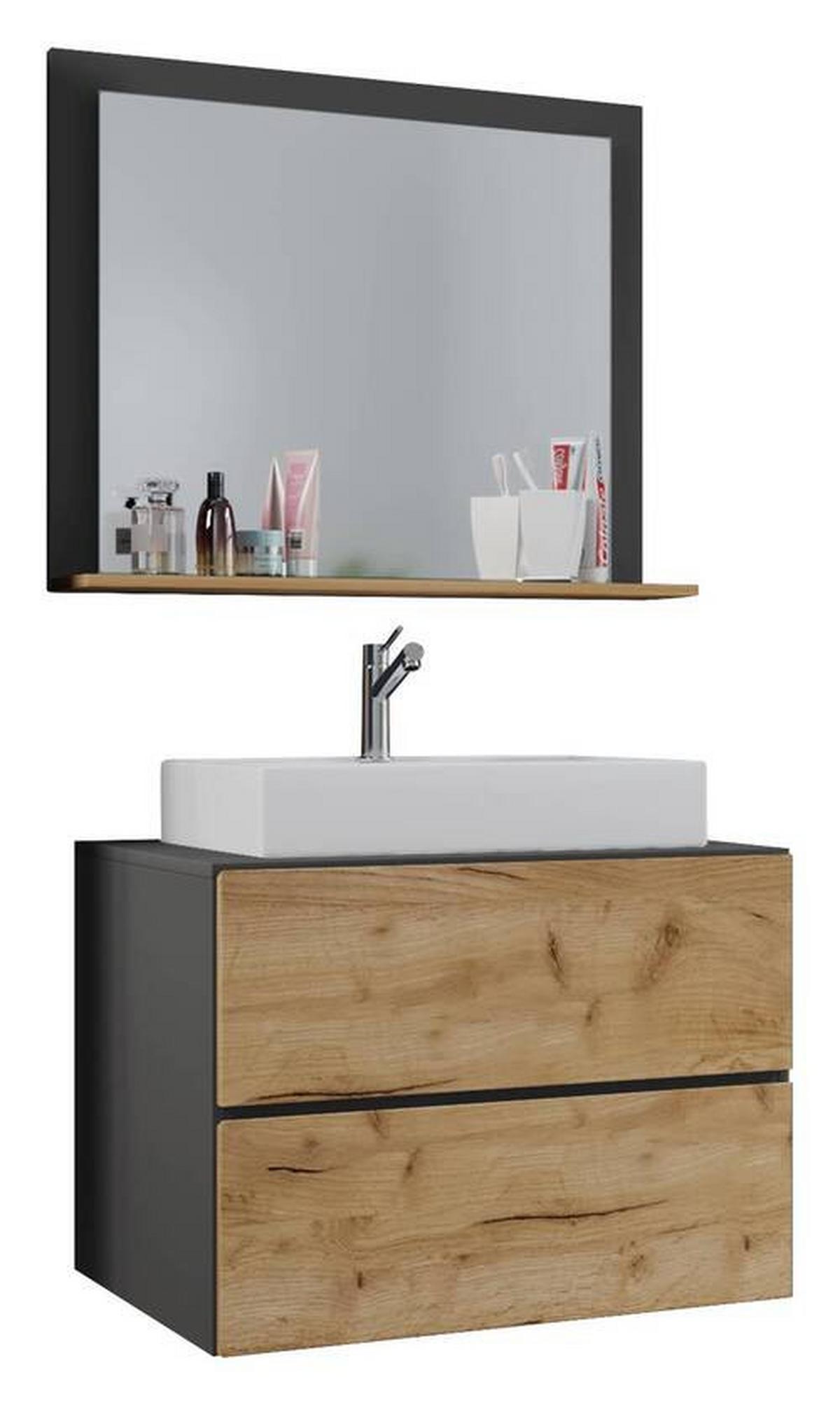 Badezimmer Lendas 3-tlg. ca. 60 cm Anthrazit/Honigeiche - Honigeiche/Anthrazit, MODERN, Glas/Keramik (60cm) - MID.YOU