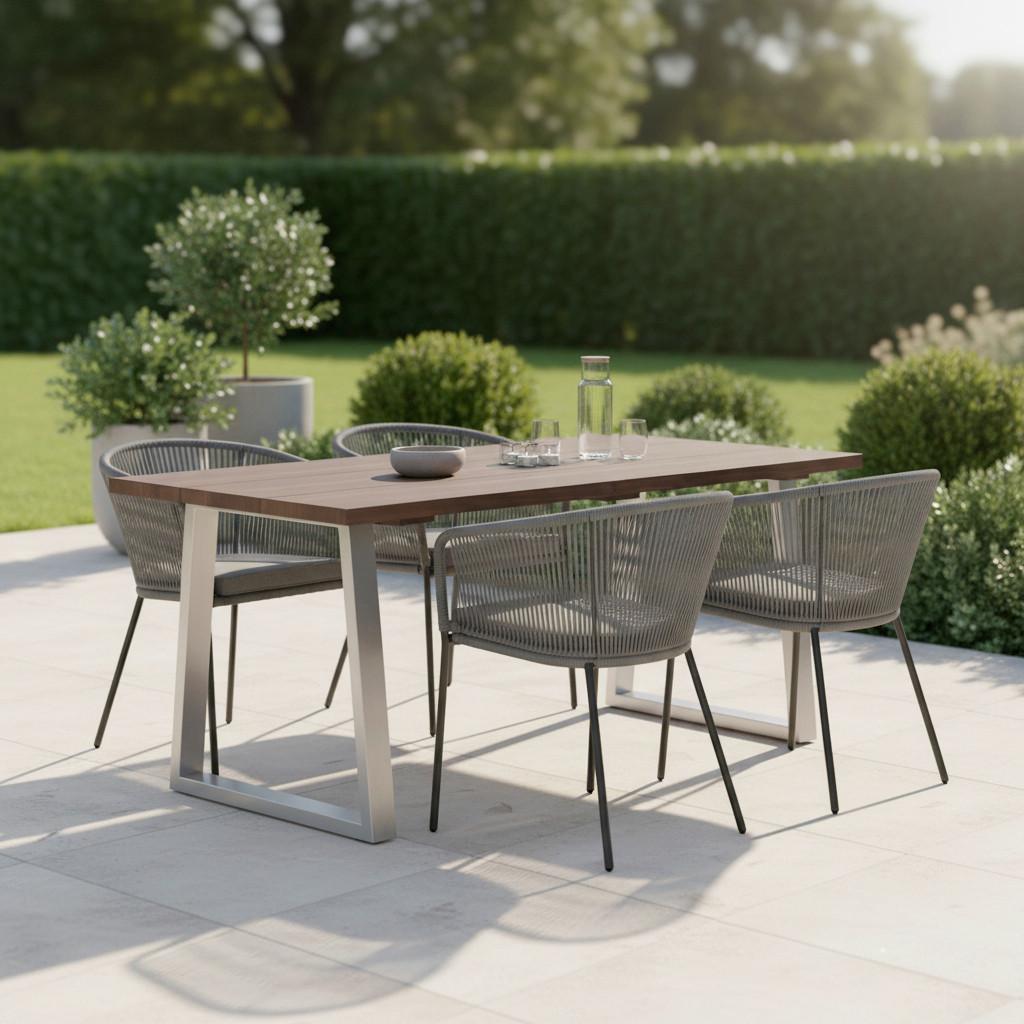 Vrtna Miza Mauro Siva, Masivno, 180x90 - barva oreha, Moderno, kovina/les (180/90/77cm) - Bessagi Garden