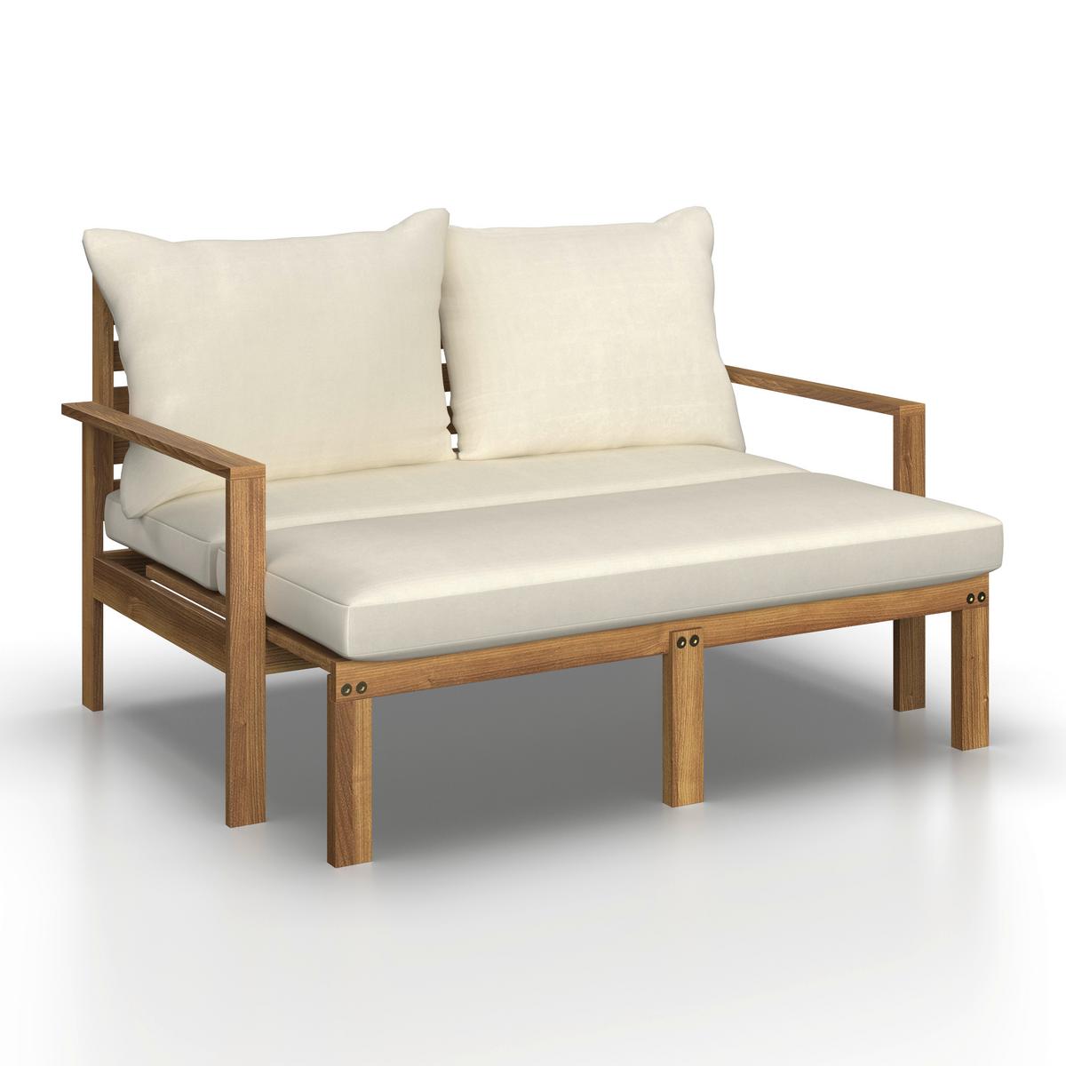 Gartenliege Pia Naturfarben Akazie/Outdoorstoff - Naturfarben, MODERN, Holz/Textil (130/75/80-130cm) - Bessagi Garden