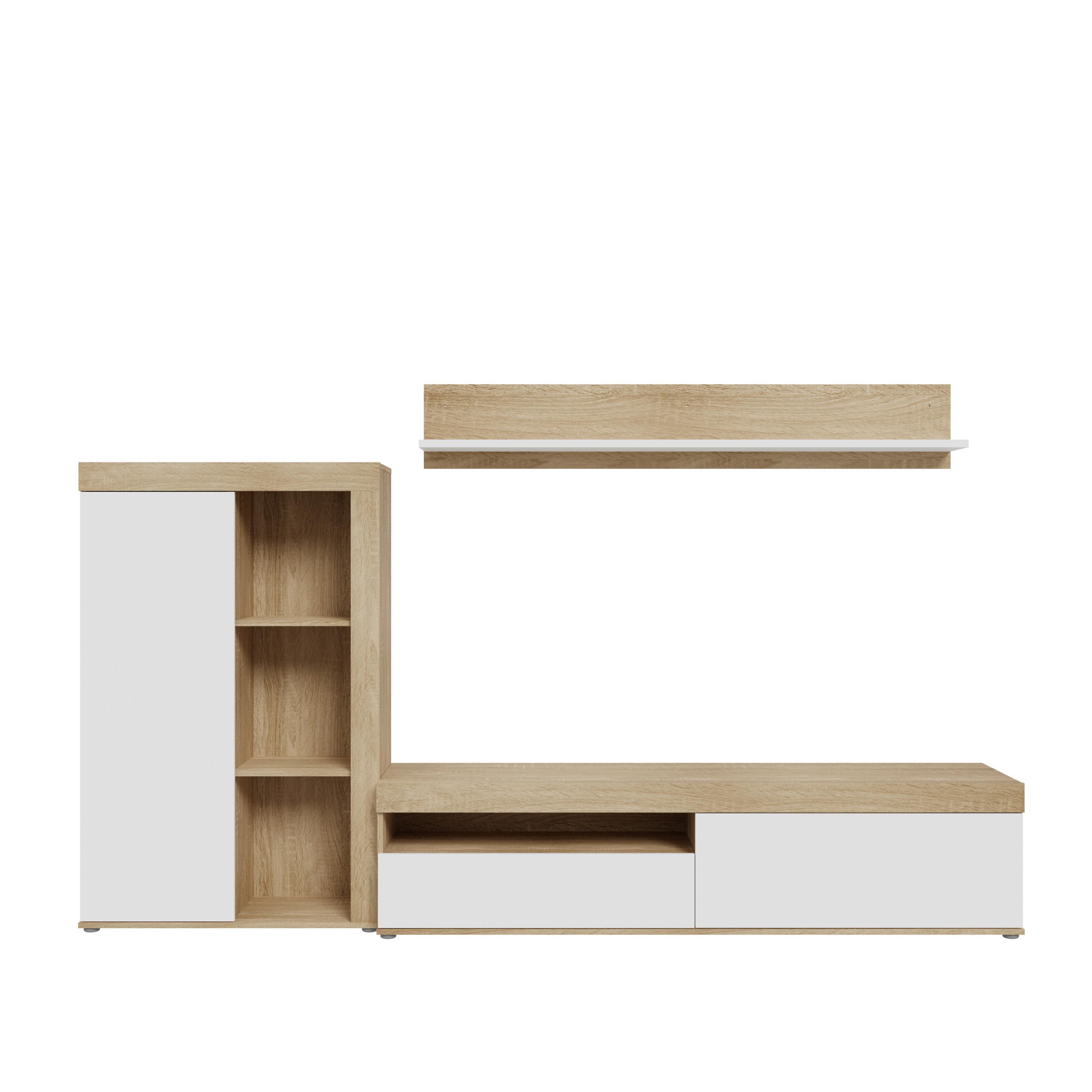 Szekrénysor Anklam - tölgyfa színű/fehér, Basics, faalapú anyag (265/158,5/41cm)