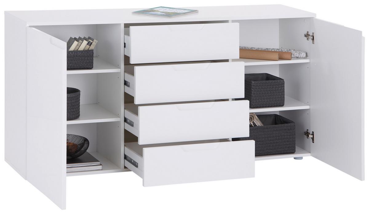 Comodă HILTON - alb/alb lucios intens, Modern, material pe bază de lemn (160/81,4/40cm) - Modern Living