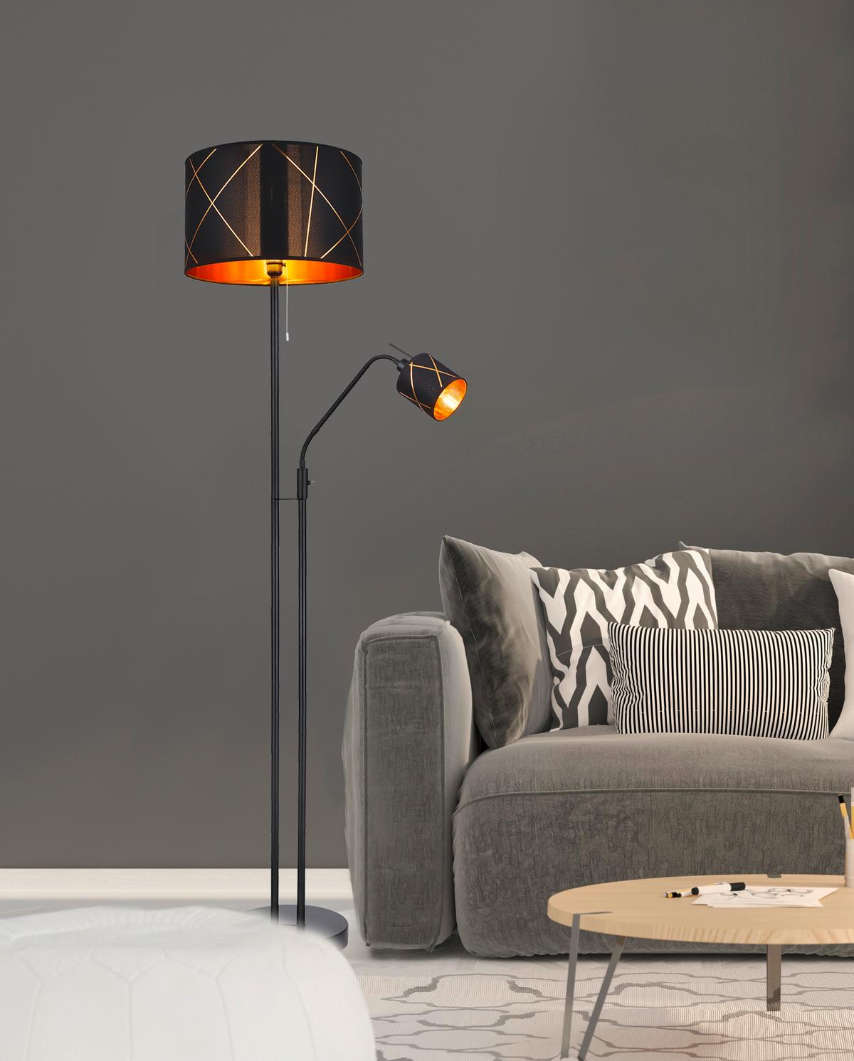 Svjetiljka Podna 15431s3 Bemmo - zlatne boje/crna, Design, tekstil/metal (40/175cm) - Globo