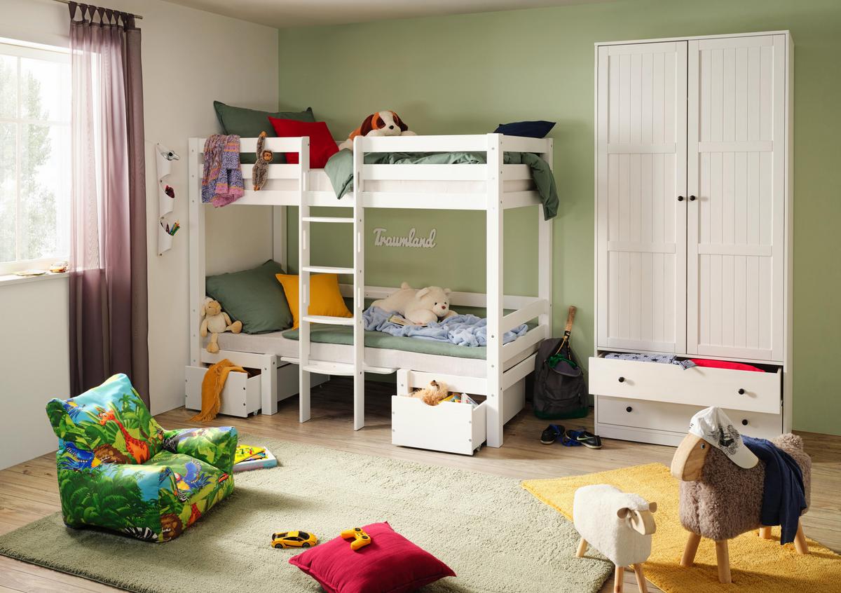 Etagenbett aus Kiefer Massiv ca. 90x200cm - Weiss/Grau, Romantik / Landhaus, Holz/Holzwerkstoff (99/170/209cm) - Zandiara