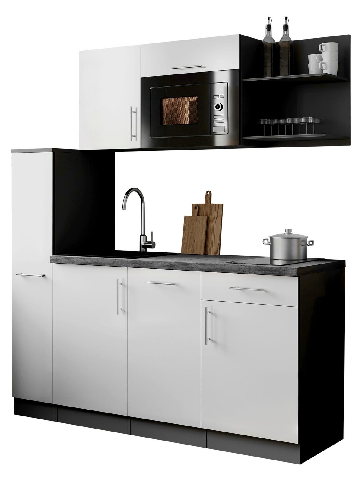 Küchenblock Oliver m. Geräten Weiß - Weiß/Grau, Trend, Holzwerkstoff/Metall (175cm) - Respekta