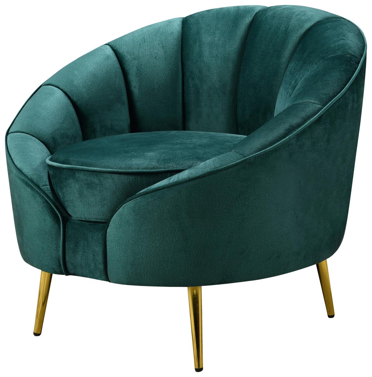 Fotelj Stella, Zelena - zelena/barve medenine, Design, kovina/tekstil (87/76/82cm) - Livetastic