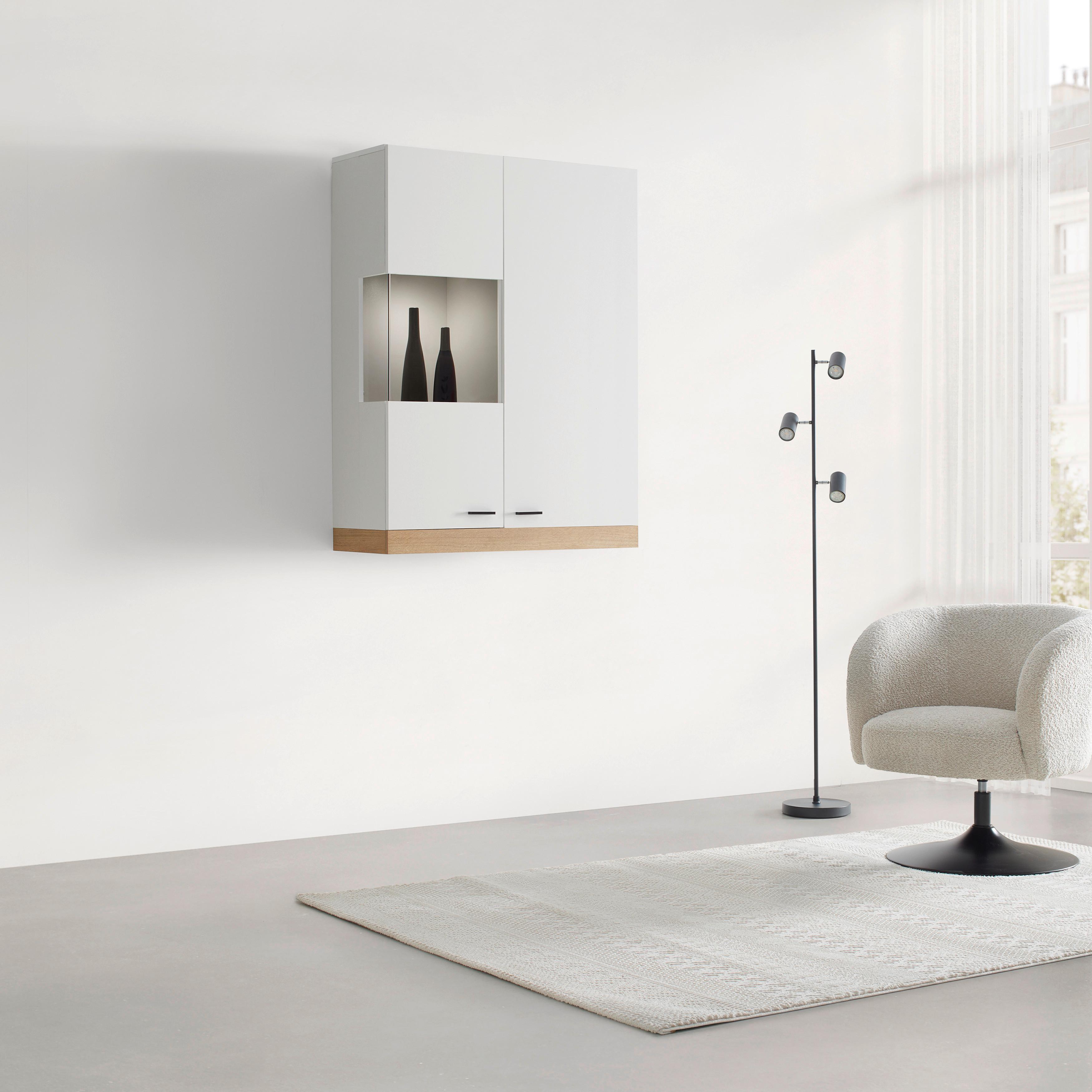 Hängevitrine Kiro Weiß/Eichefarben - MODERN, Glas/Holzwerkstoff (90/120/35cm) - Mömax