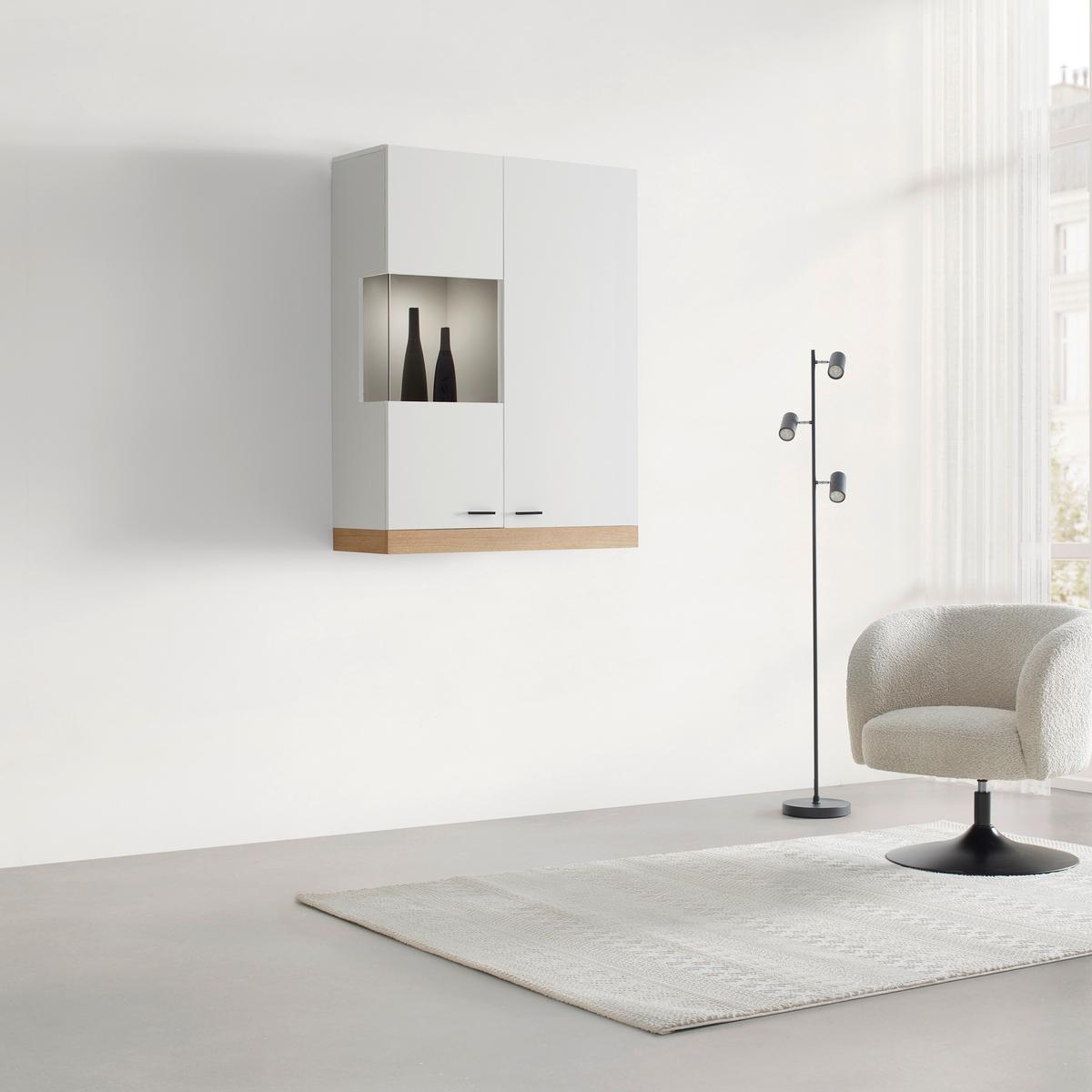 Hängevitrine Kiro Weiß/Eichefarben - MODERN, Glas/Holzwerkstoff (90/120/35cm) - Mömax