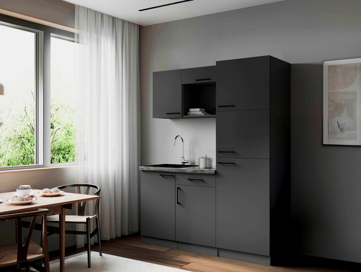 Küchenblock Oliver m. Geräten Grau - Grau, Trend, Holzwerkstoff/Metall (160cm) - Respekta