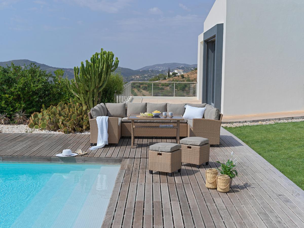 Ensemble lounge Puerto Rico in Braun/Beige - Beige/Schwarz, Modern, Glas/Kunststoff (175/73/67cm) - Mömax