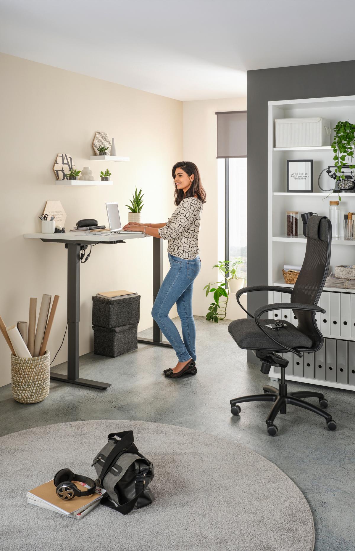 Schreibtisch höhenverstellbar in Weiss/Anthrazit - Weiss/Anthrazit, Modern (150/76 - 120/80cm) - Mömax