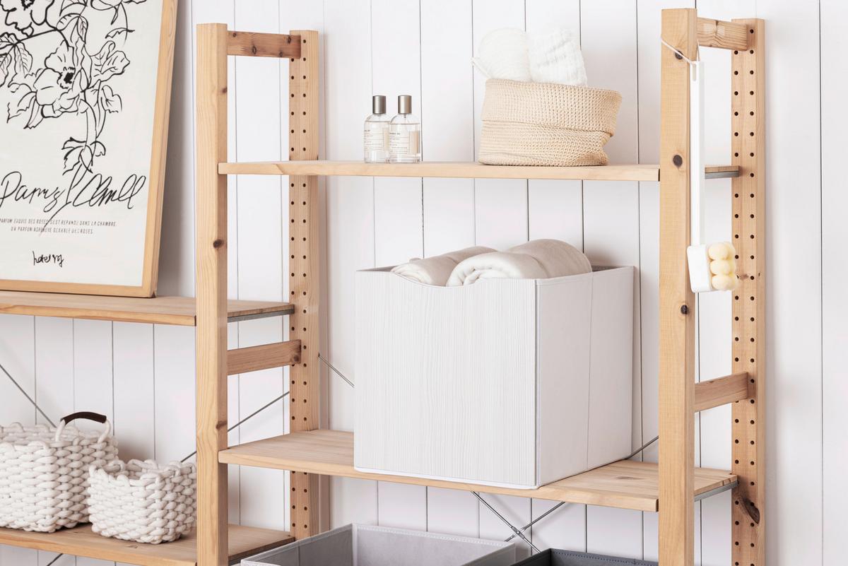 ZLOŽLJIV ZABOJ BETTY - krem barve, Konvencionalno, tekstil/leseni material (33/33/32cm) - Mömax