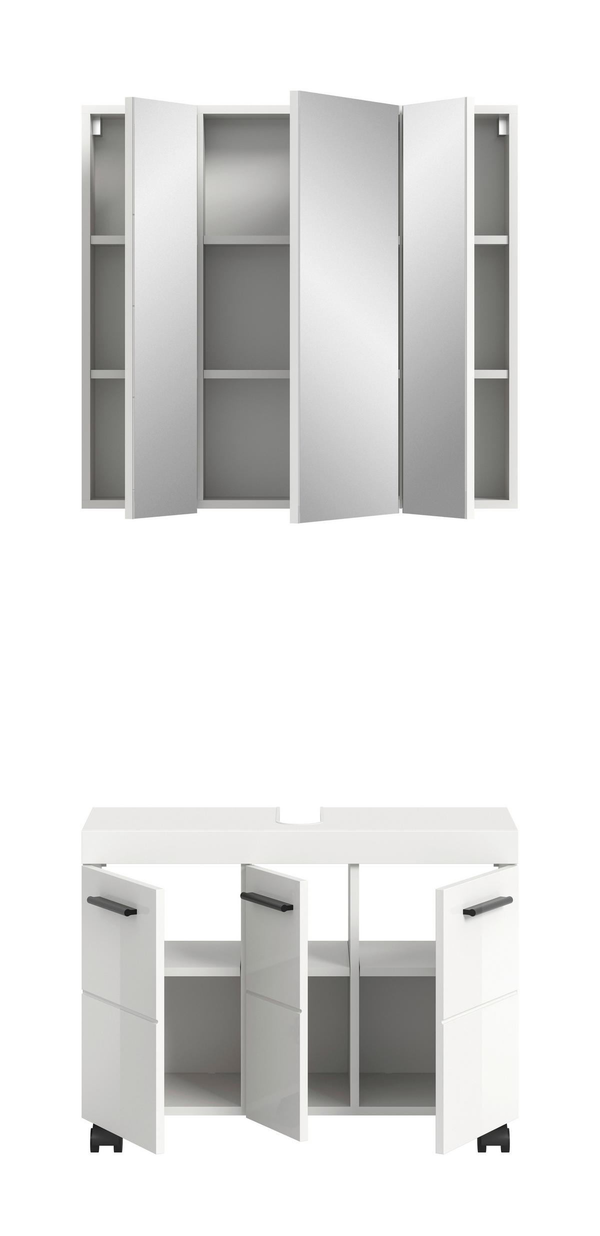Badezimmer NOVA Weiß, Weiß Hochglanz 2-teilig - Weiß Hochglanz/Schwarz, Trend, Glas/Holzwerkstoff (82cm) - MID.YOU