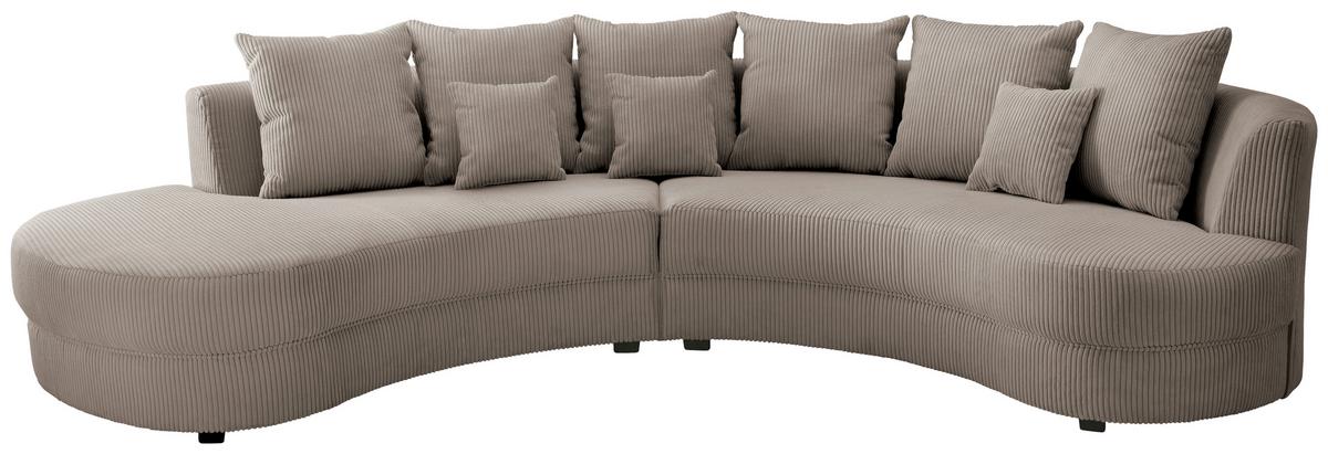 Wohnlandschaft Limoncello grau-braun Cord - Graubraun/Schwarz, Design, Kunststoff/Textil (160/300cm) - Livetastic