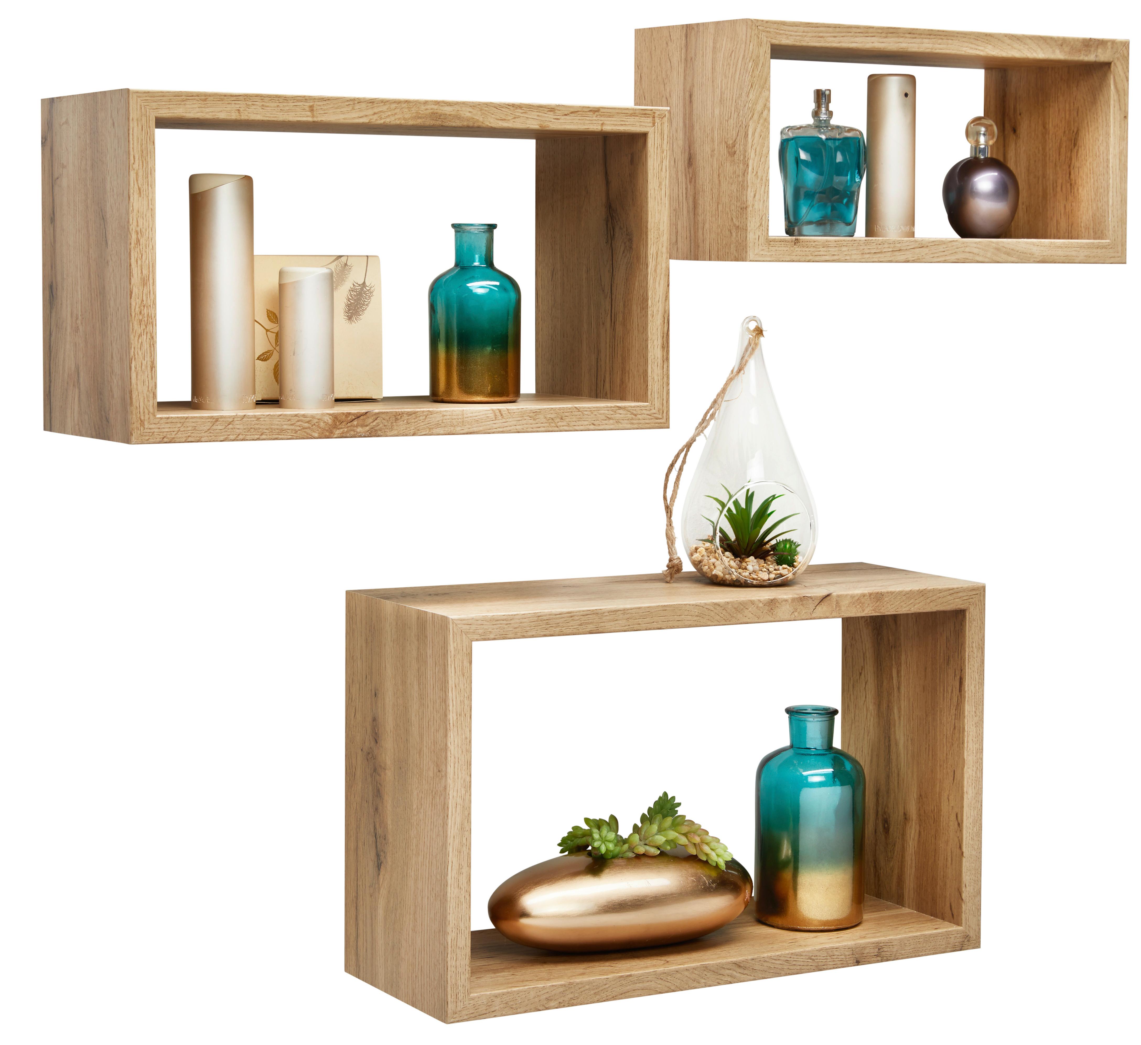 VÄGGHYLLPLAN SET TRITTICO -SB- - ekfärgad, Modern, trämaterial (45-40-35/27-22-17/16cm) - Mömax