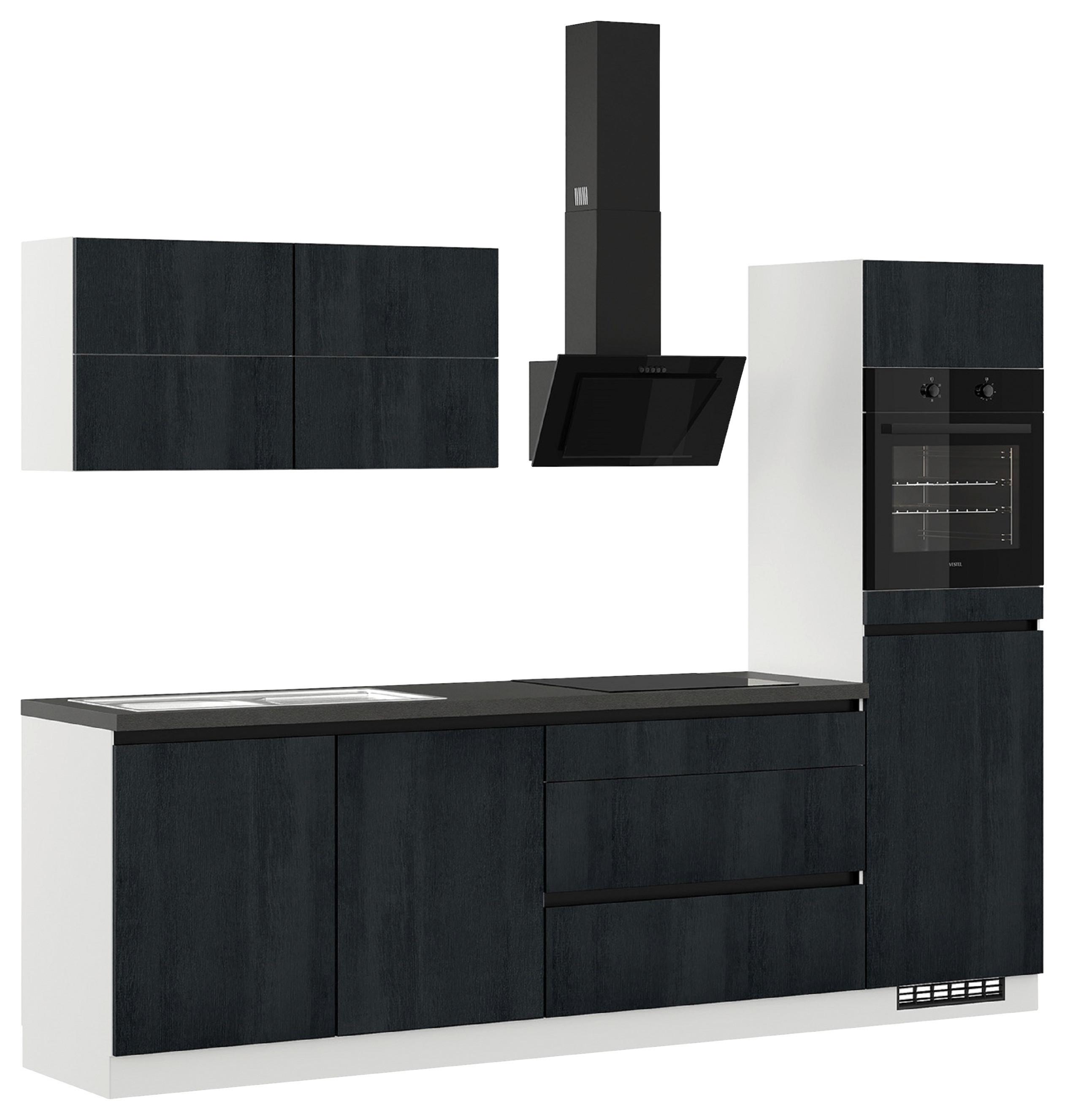 Küchenblock IBC ohne Geräte ca. 280 cm Eiche dunkel - Eiche dunkel/Hellgrau, Design, Holzwerkstoff (280cm) - Impuls