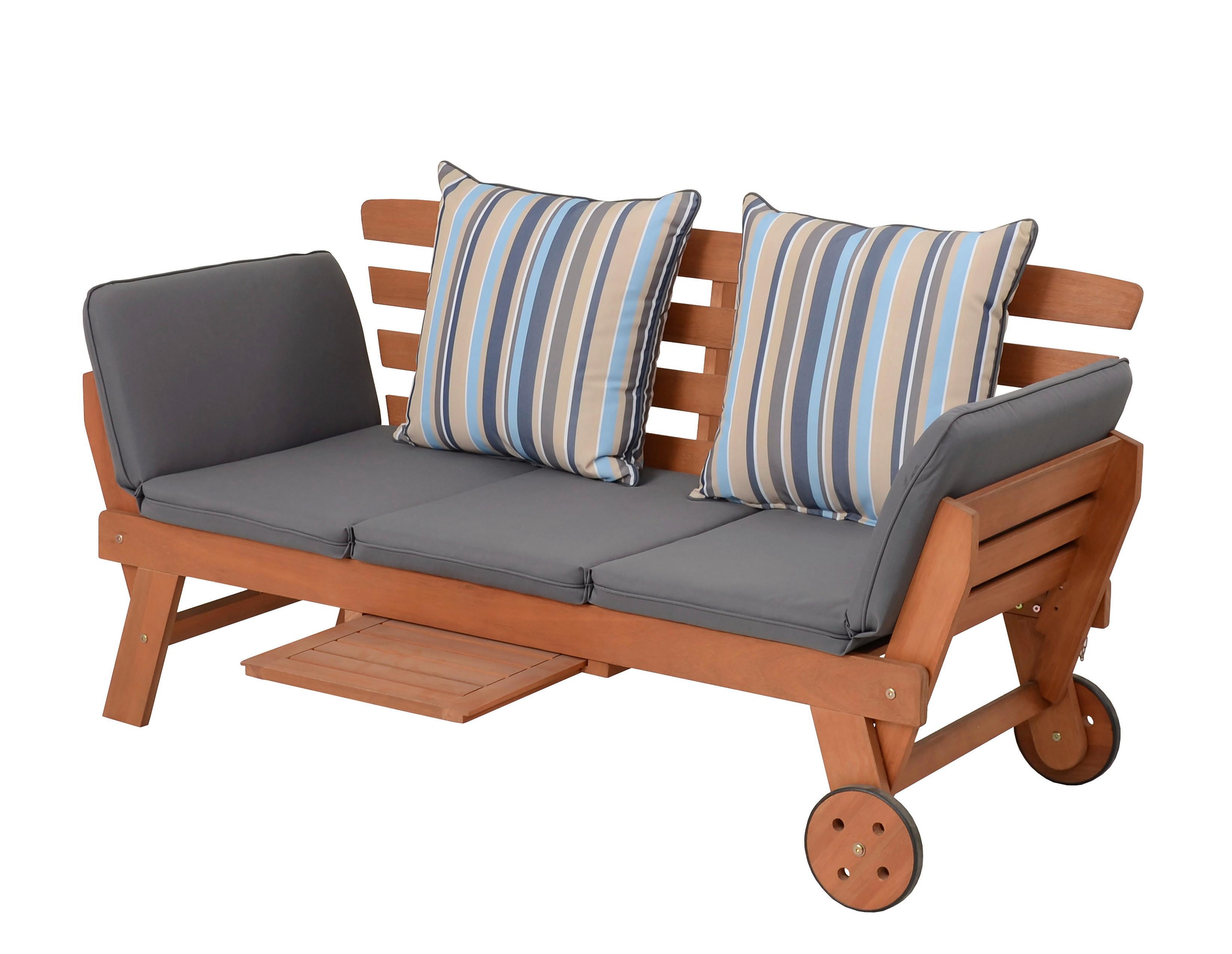 Gartenbank Holz Rincon ca. 190x78x68 cm inkl. Kissen - Braun/Grau, Basics, Holz/Textil (190/77,5/68cm) - Gardenson