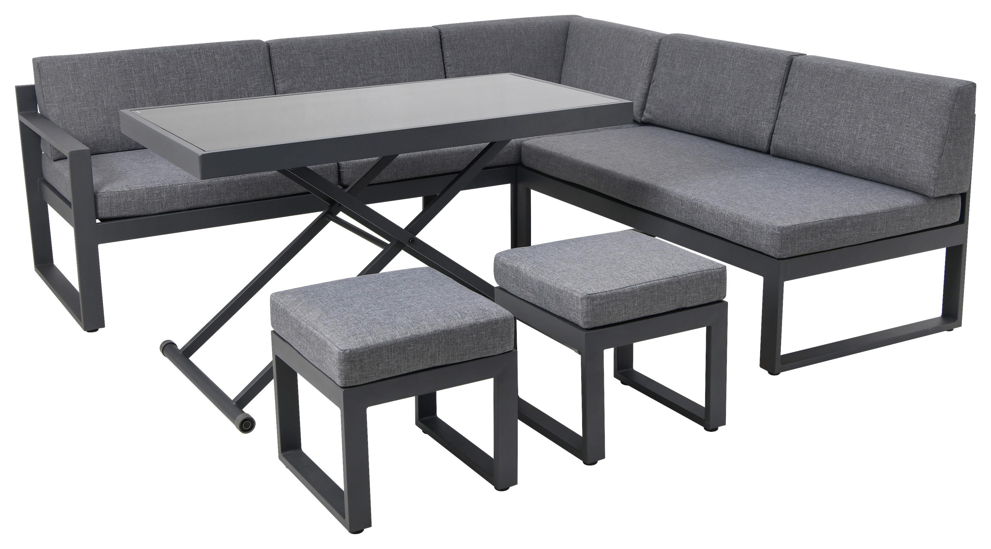 Lounge Garnitura Rio 2, Črna, Antracit, 5-Delni Set - temno siva/črna, Moderno, kovina/steklo (214/130cm) - Beldano